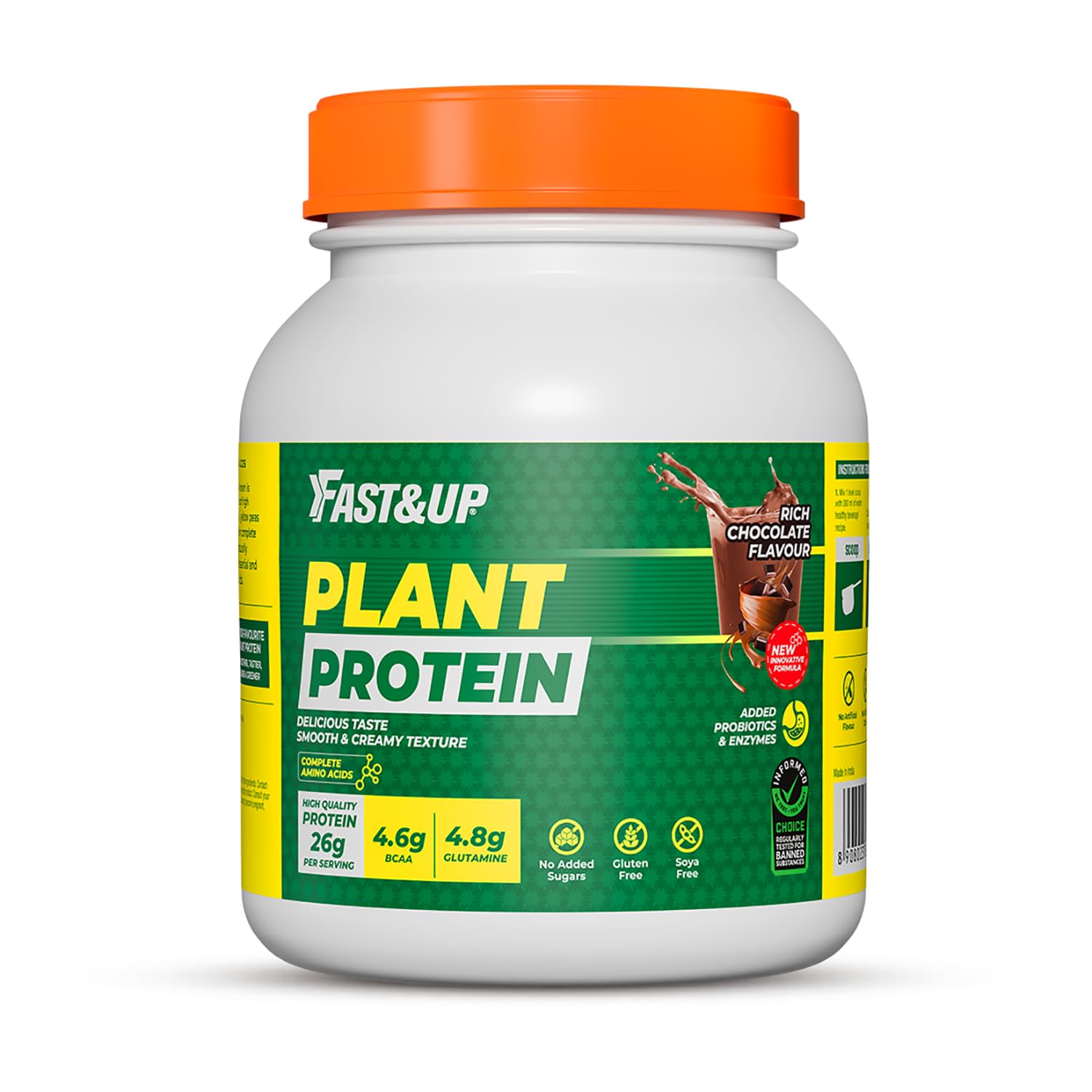 – FAST&UP Plant Protein Powder with Rich Chocolate Flavour Pea Isolate & Rice Protein 26gm Protein Per Serve Complete Amino Acids with 4.6g BCAA Smooth & Tasty Green 25 Servings (Pack of 1)