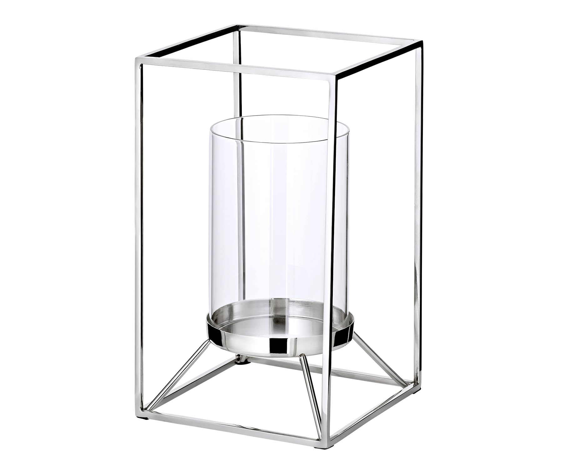 EDZARD Windlicht Marie (Höhe 25 cm), quadratisch, Edelstahl vernickelt, mit Glas, für Stumpenkerze ø 8 cm