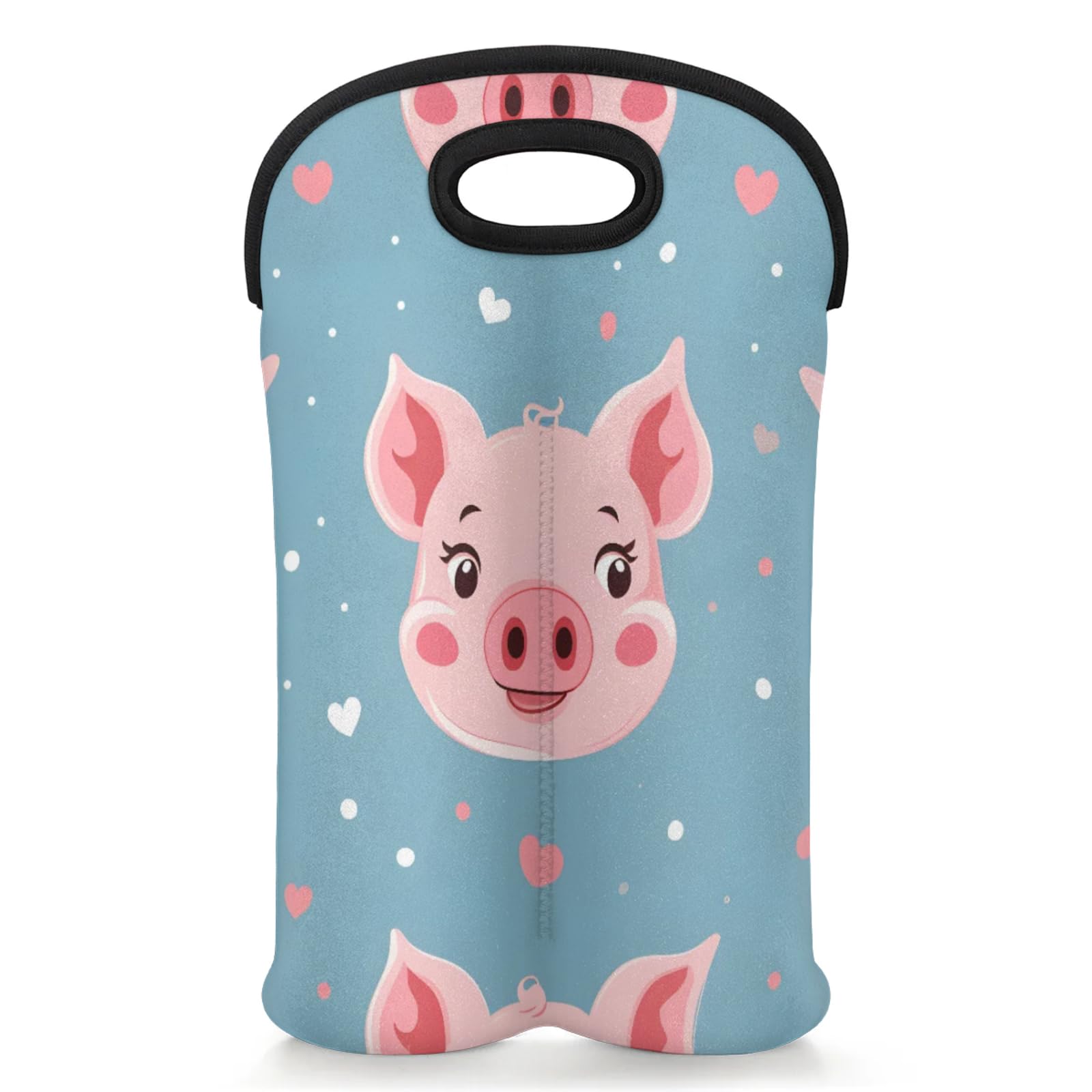 GzLeyigou 2 Bottles Pig Wine Bag Sleeve Totes Neoprene Protective Wine Carrier Bag for Wine,Water, Champagne, Beer, Baby Bottles,Gift 14.5 x 10 Inches