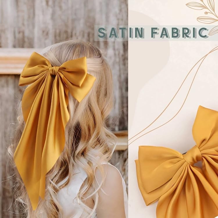 Image of FilterFashion Large Satin Hair Bow Clip 11.5 Inch - Classy Hair Accessory for Special Events, Photoshoots & Gifts(Mustard-1Pcs)