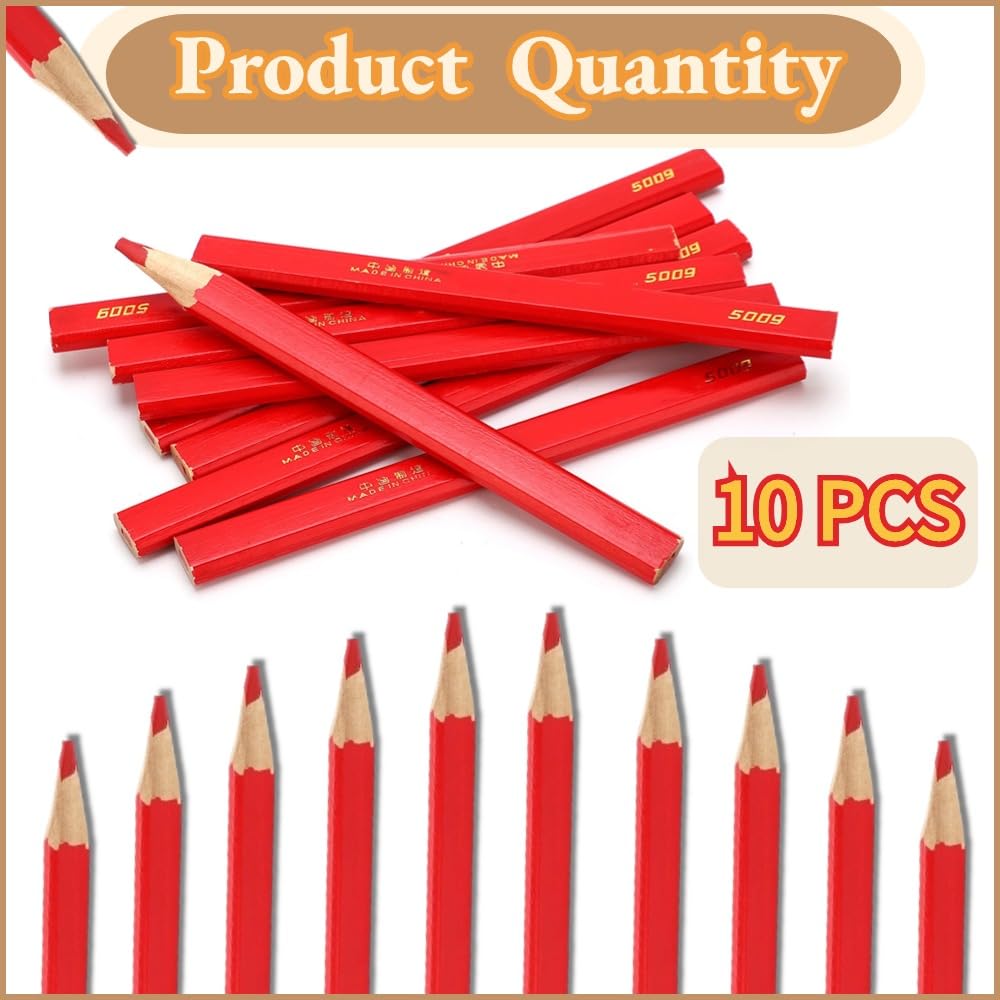 ☆　木工用鉛筆 建築用 鉛筆　赤鉛筆　大工用カーペンターペンシル　松材　10本 ☆ 木工用鉛筆 建築用 鉛筆 赤鉛筆 大工用カーペンターペンシル 松材