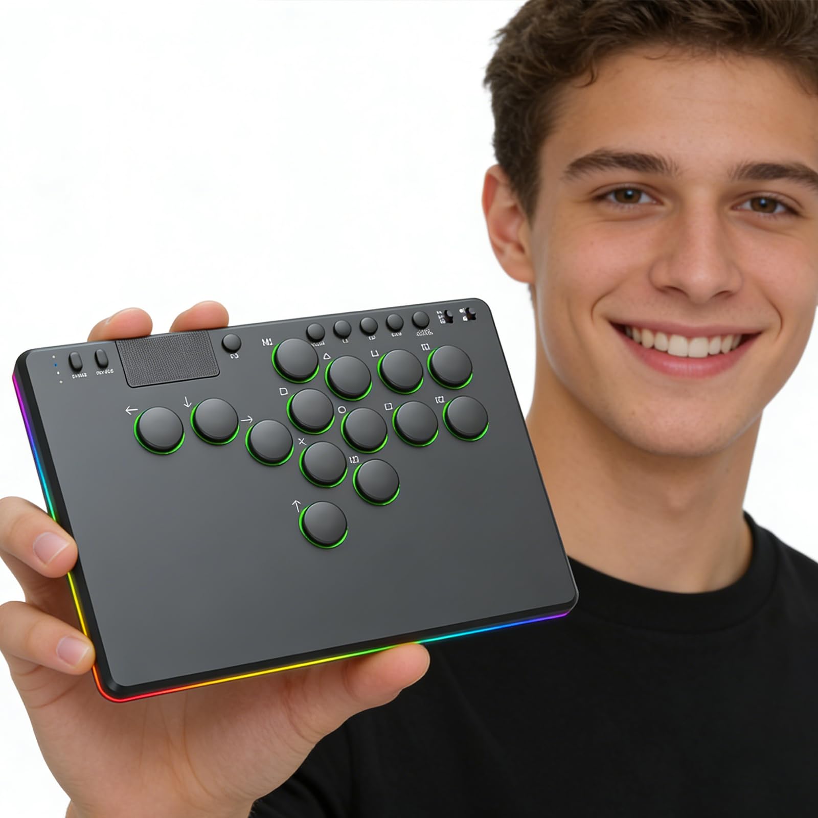 Kexpery Controller Arcade senza Leva 14 Tasti RGB per Console PC Supporta Cambiamento a Caldo per Switch PS4