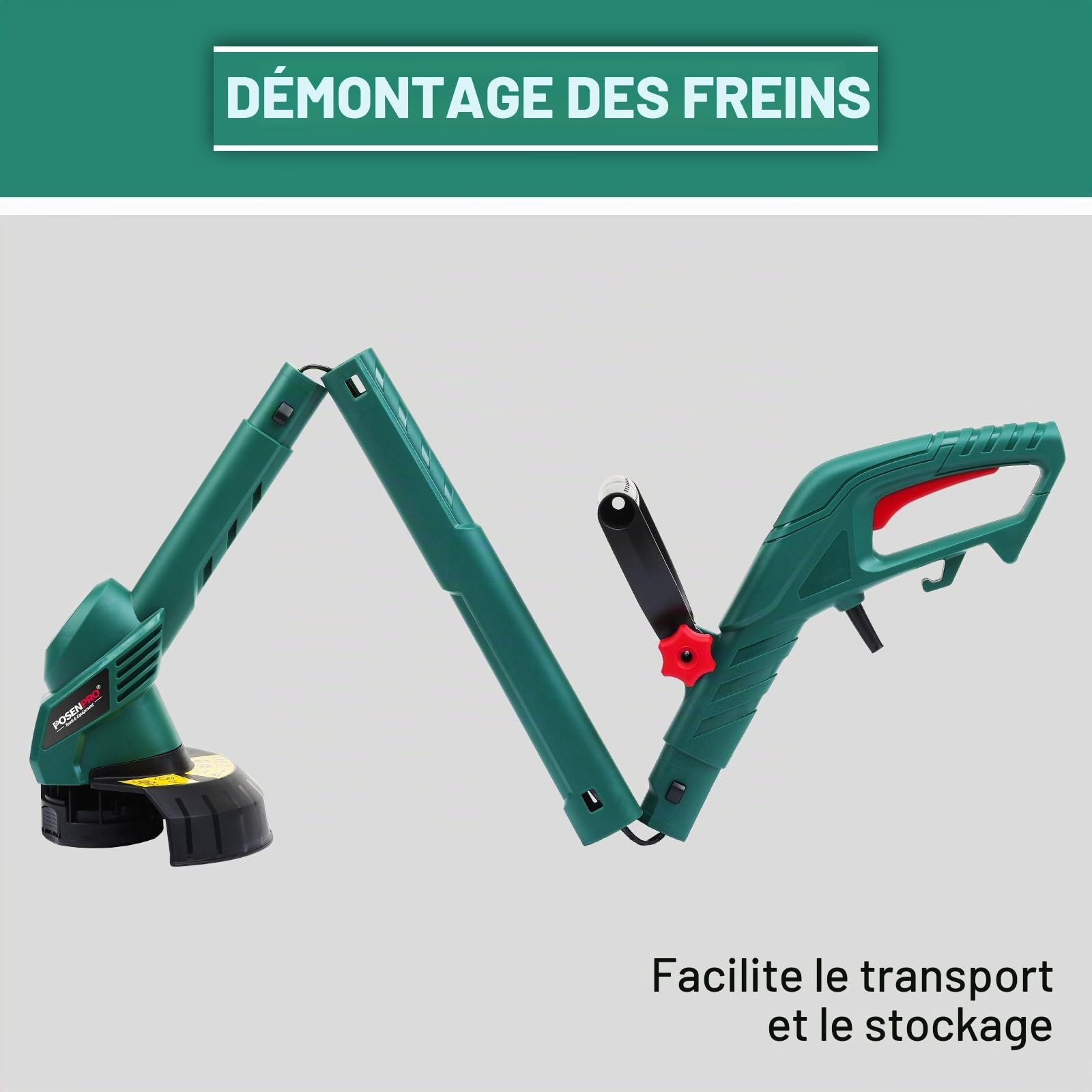 POSENPRO Coupe-Bordures Filaire 350W, Tranche-Bordures Électrique 23 cm avec 2 Poignées, Coupe-Bordures Electrique et Déroulement du Fil Automatique, Très Léger 1,6 kg