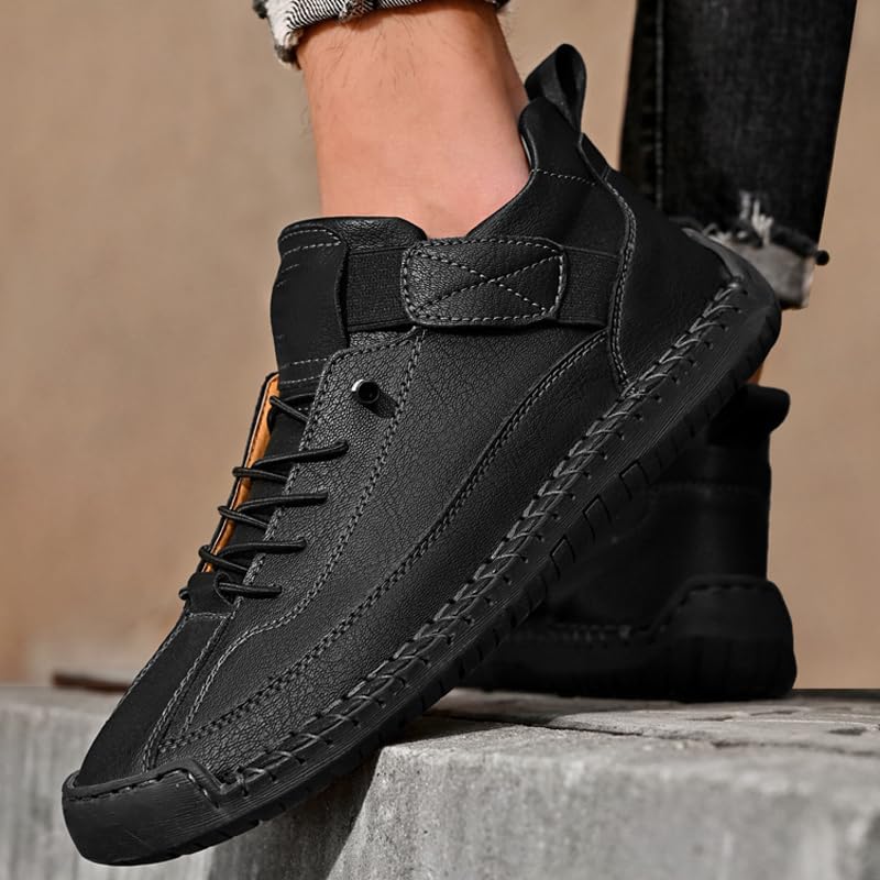 Handmade Mens Casual Loafers Moccasins Slip On Driving Shoes, Mens Comfortable Vintage Leather Flat Ankle Boots, Lightweight Dress Walking Shoes for Business Office Work3