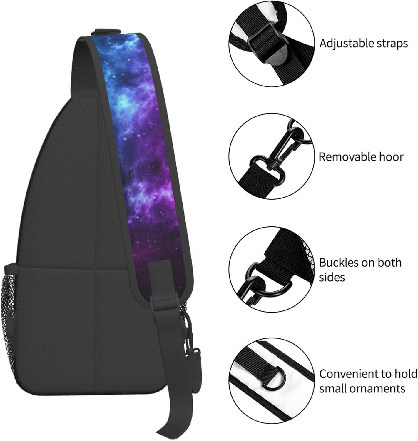 Galaxy Crossbody Sling Bags for Women Men Blue and Purple Galaxy with a Planet and a Moon Space Background Travel Sling Backpack Casual Shoulder Bag Universe Theme Gym Sports Hiking Daypack - Image 4