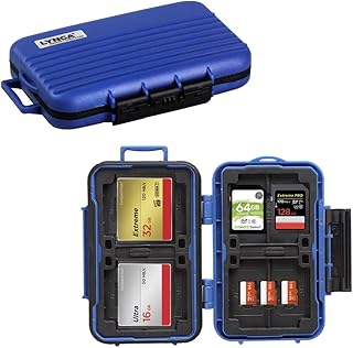 LYNCA 24 Slots Memory Card Case Water-Resistant & Anti-Shock Memory Card Holder for 8 SD SDXC SDHC Cards 4 CF Cards 12 Micro SD SDXC SDHC TF Cards (Blue)