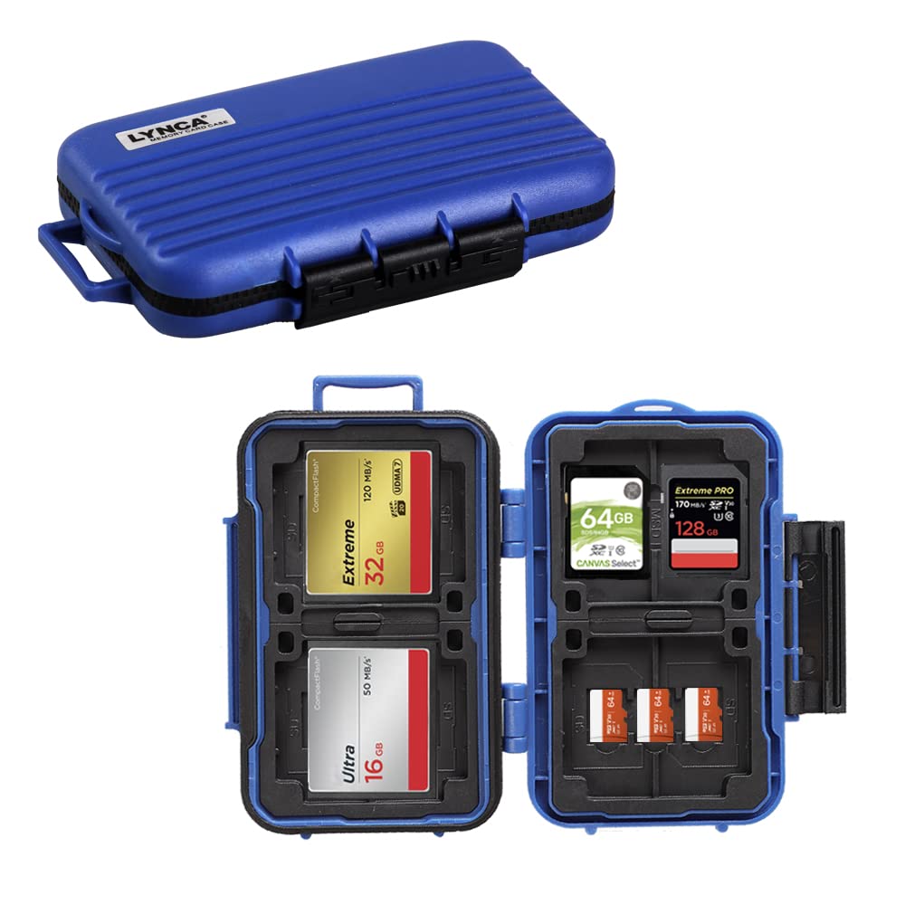 LYNCA Custodia per schede di memoria, custodia per schede SD, impermeabile, anti-shock, impermeabile, per 8 schede SD, 4 schede CF, 12 schede Micro SD/TF (blu)