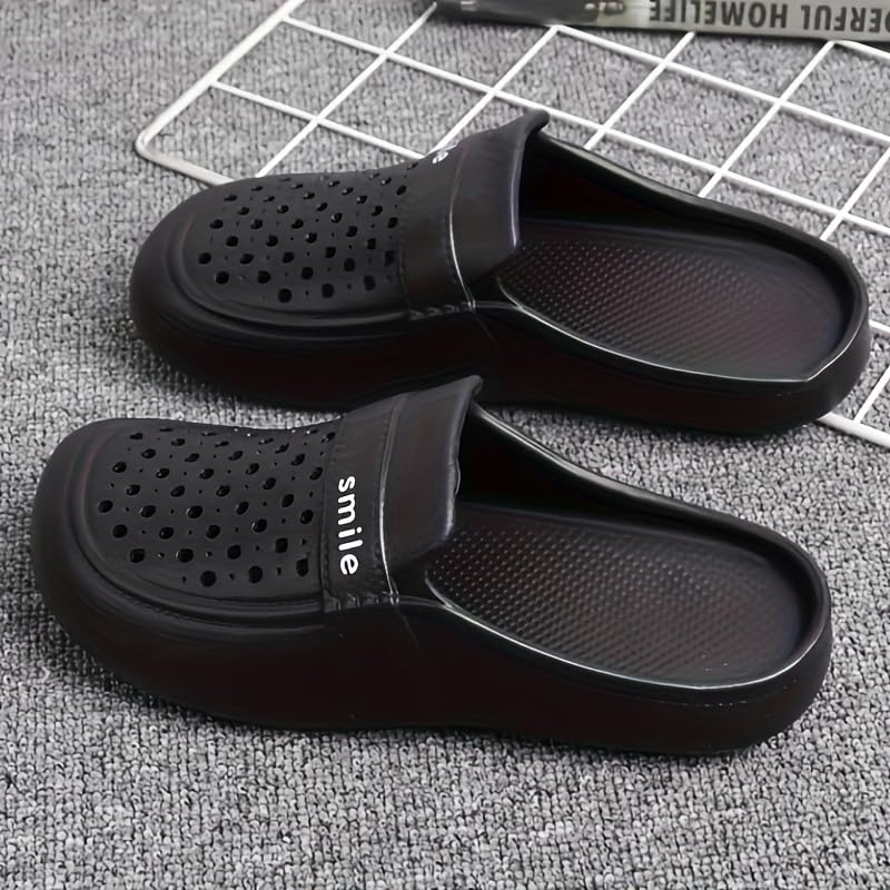 Black EVA Anti-slip Baotou Slippers - Women's Flat Bottom Breathable Outdoor Summer Half Shoes with Thick Bottom and Hole Design2