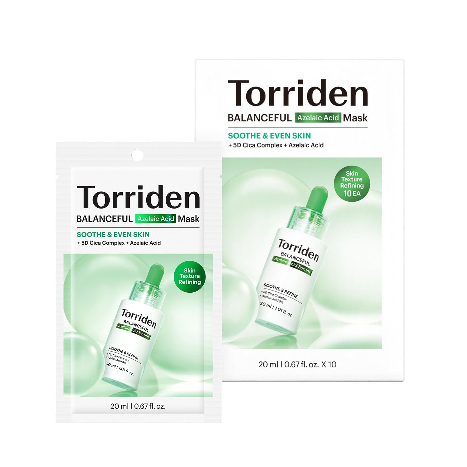 Torriden BALANCEFUL Azelaic Acid Mask (10 Sheets) | Potent Soothing with 5D Cica & Glutathione for Redness, Excess Oil | Non-Greasy, 10-Min Quick Care | Korean Skincare | Facial Mask