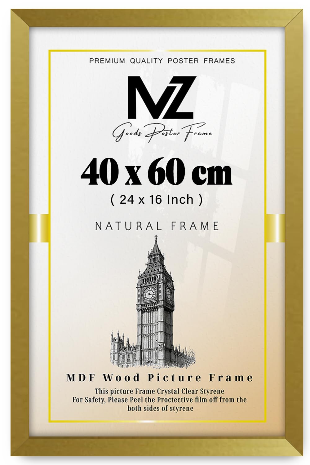 MZ GOODS | Gold 400 x 600 mm Engineered Wood Poster Frame 24 x 16 Art Prints, Photos Holiday Gifts& Home Décor 60 x 40 cm [ Gold ]