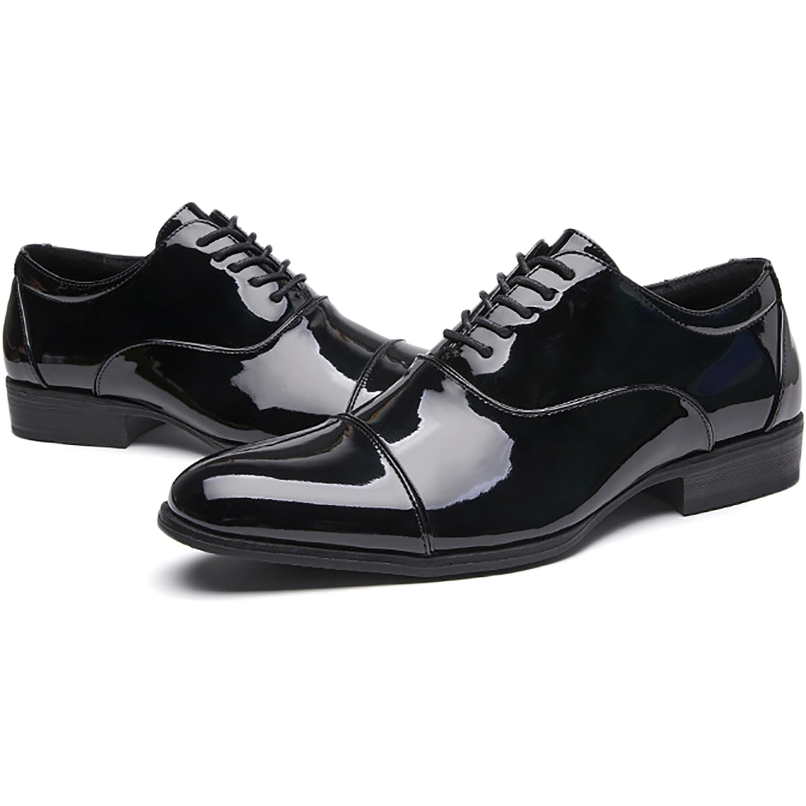 Chaussures habillées à Lacets en Cuir Verni pour Hommes, Chaussures de Travail d'affaires, de Bureau, Oxfords, Derbys de Bal de Mariage pour marié,Noir,44