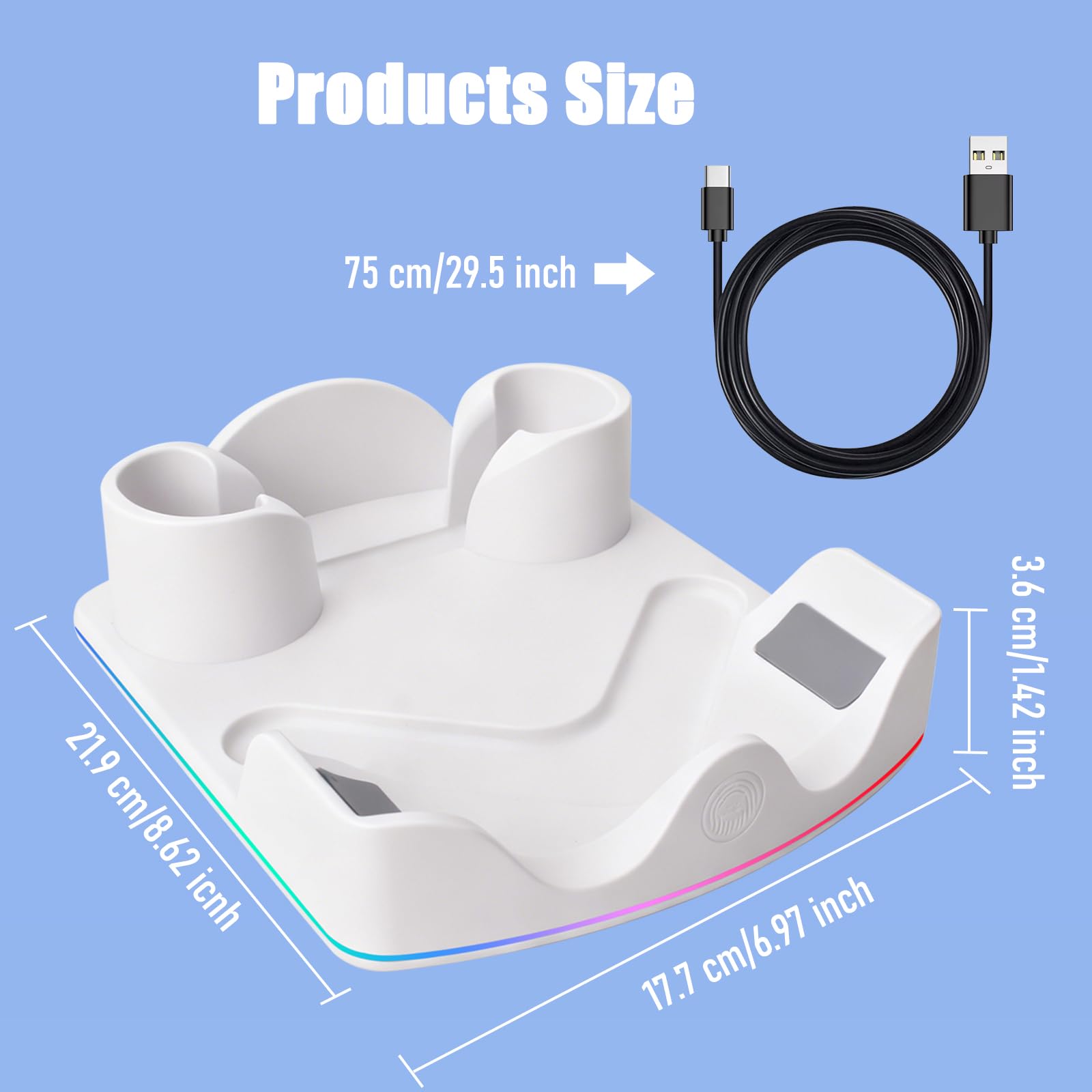 Stazione di Ricarica Compatibile con Meta Quest 2/3/3S, Dock di Ricarica Rapida per Quest 3 con Luci RGB, Caricatore per Cuffie VR, Accessori VR
