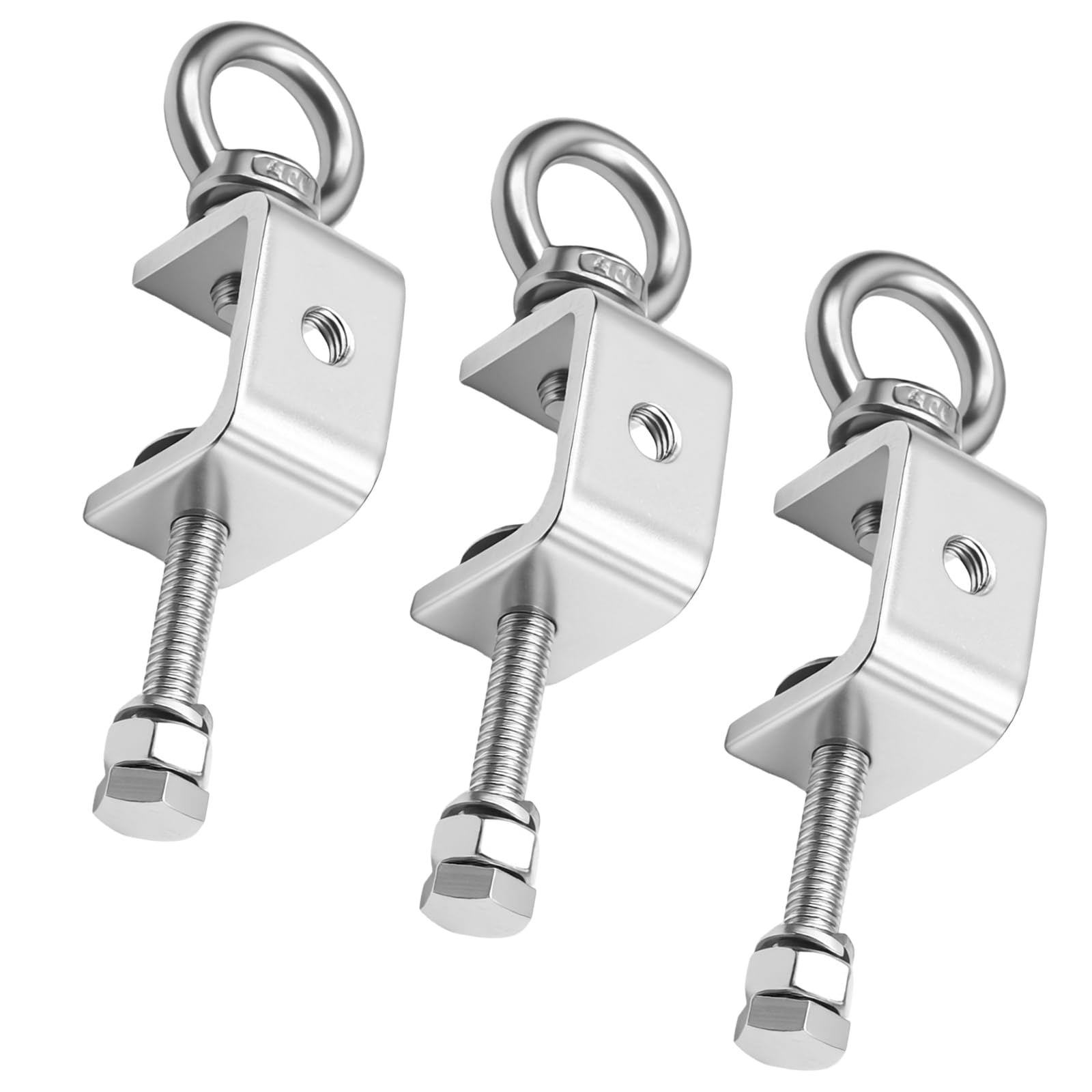 Saihisday 1" 25mm C-Clamps Stainless Steel Beam Clamp Universal Desk Clamp with M8 Stainless Steel Screw Ring, I-Beam Design U-clamps for Metal Mounting Welding Building Household (3)