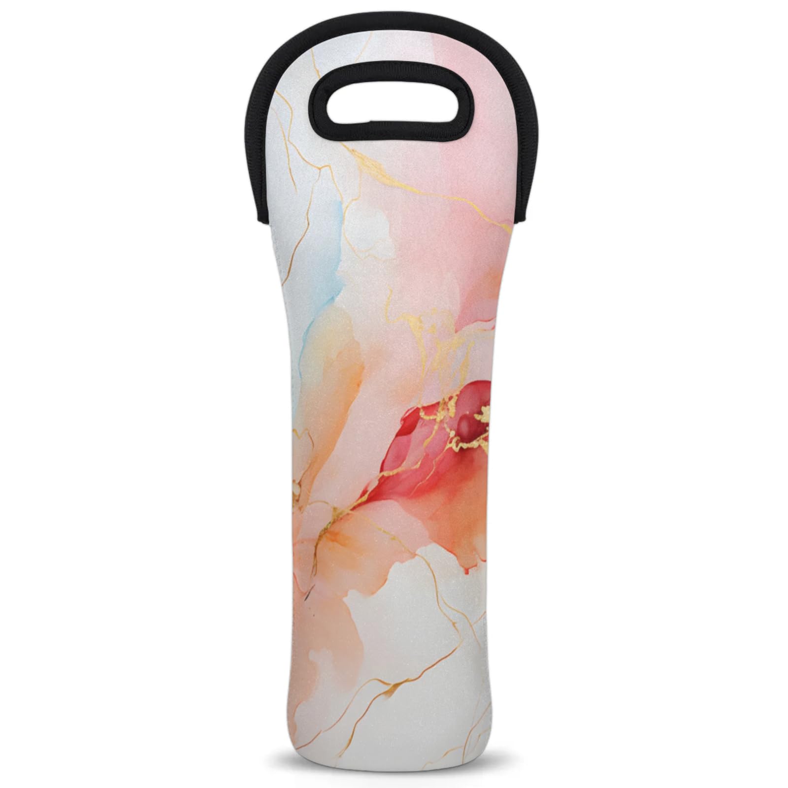 Neoprene Wine Tote Carrier Bag for Wine,Water, Champagne, Beer, Baby Bottles 15.6 x 5.1 Inches, Protective Wine Bag,Abstract Marbling Design