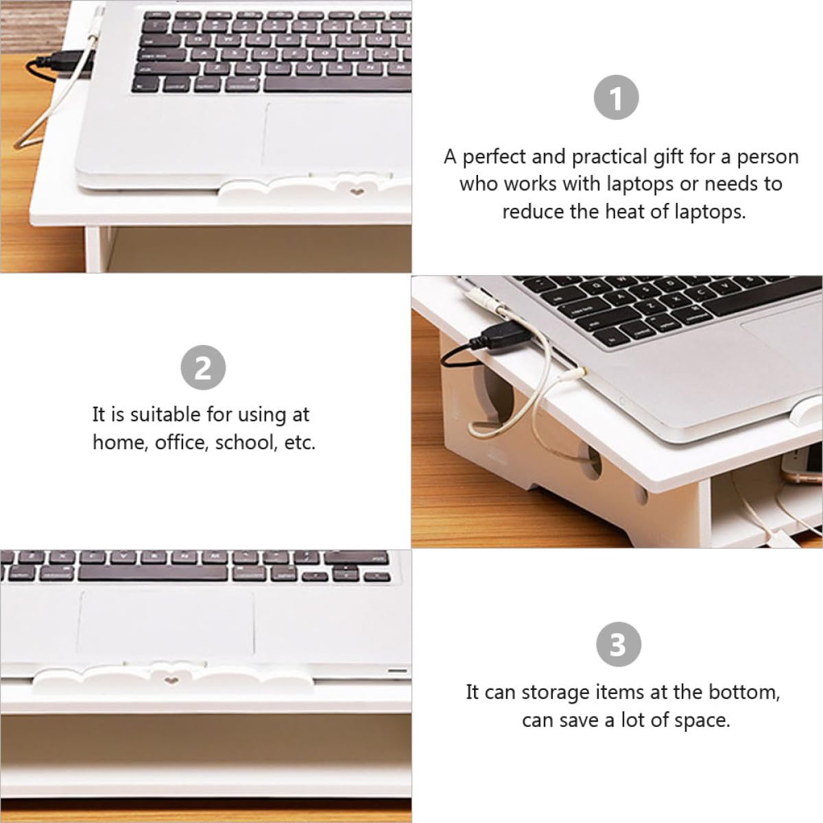 Supporto Verticale per Laptop Rialzato in Bianco in Legno