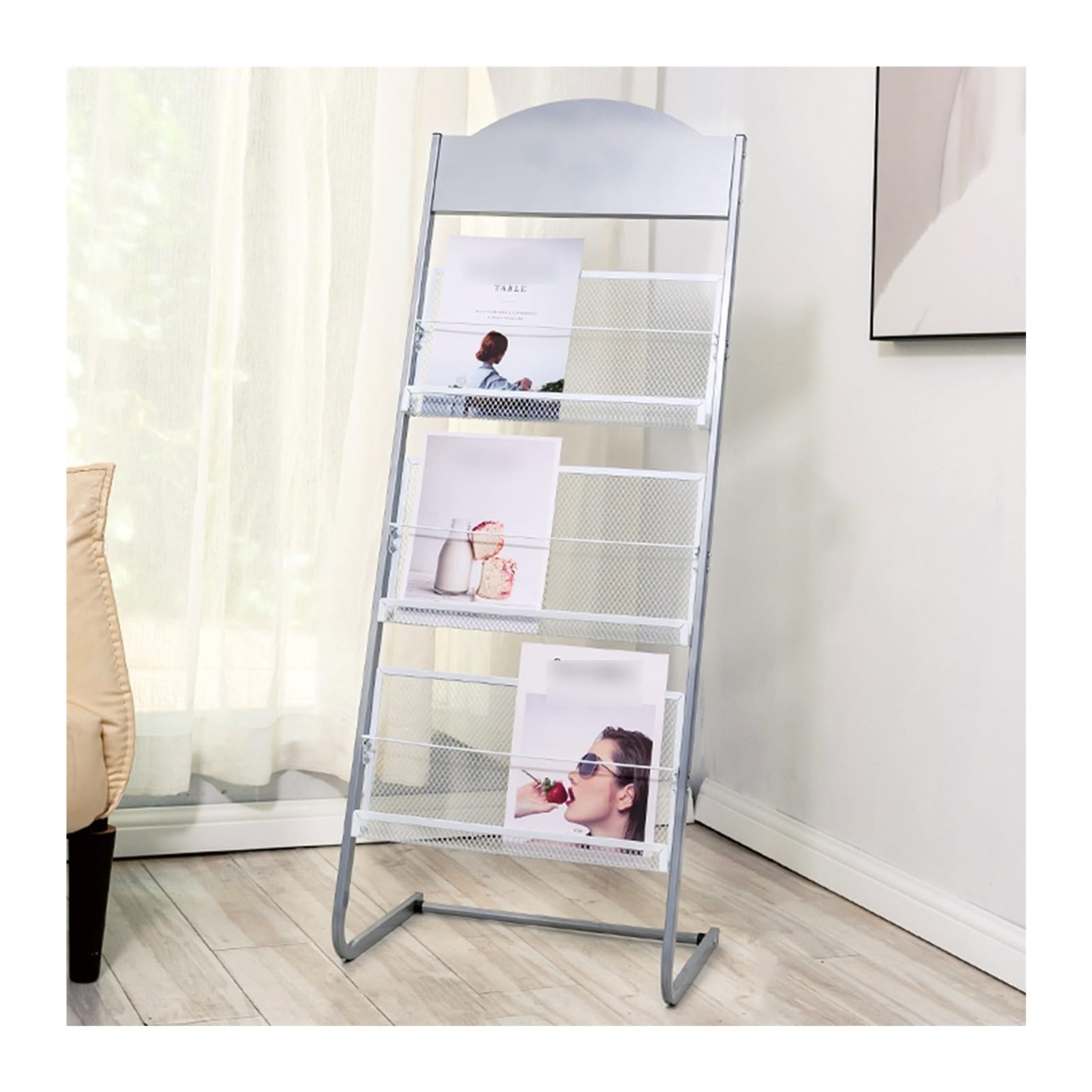 SWENEEN Floor Magazine With Tiers Exhibitions Offices Display For Newspaper Catalogs 63X38X125Cm,Silver 63X38X1,Silver-48x38x125CM/18.90x14.
