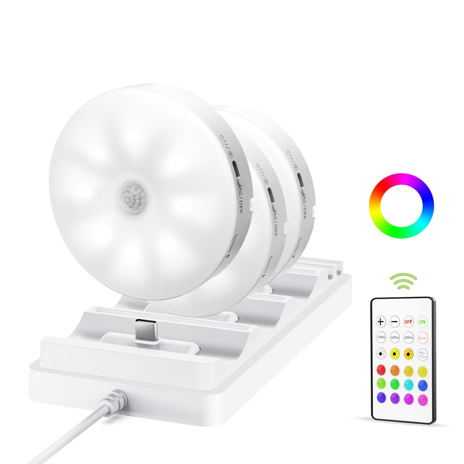 Proaustin 6-Pack Under Cabinet Lighting Rechargeable Motion Sensor Puck Lights With Remote