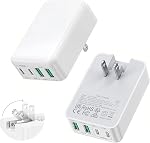 40W USB C Chargeur mural plat USB Bouchon mural pliable, bloc de recharge de voyage portable multi-ports, 4-Port QC+PD3.0 Ultra Chargeur rapide Slim pour iPhone 15/14/13, Galaxy S23, Téléphones Android, tablettes