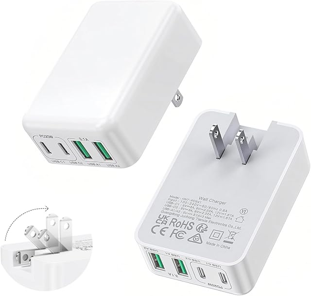 Flat USB C Wall Charger 40W 4-Port Slim Foldable Fast Charging Block - 2-Pack Type C USB Charger Block Plugs Multi-Port Brick Box Power Adapter for iPhone 15, Galaxy S23, Android Phones, Tablets