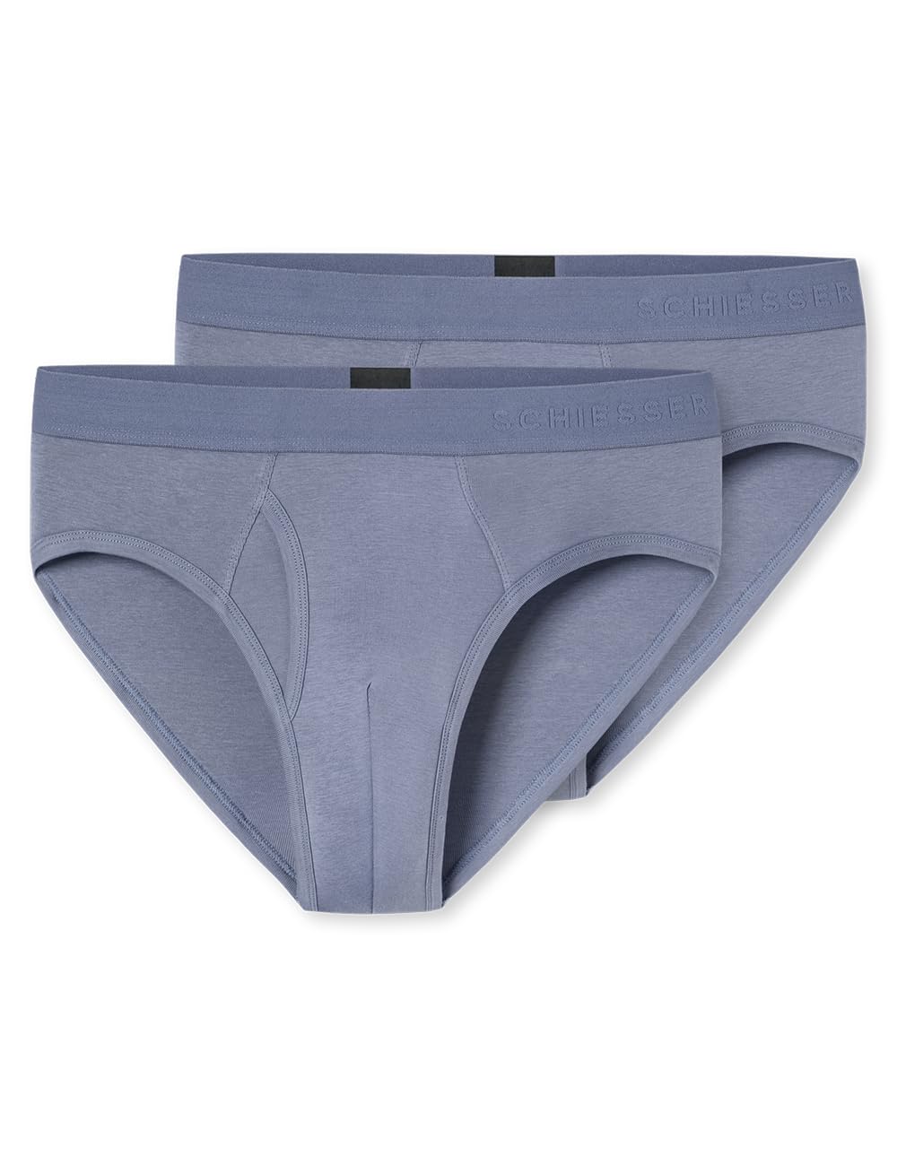 Schiesser Men's 2 Pack Rio Briefs Fine Rib Essentials, blue grey, XL