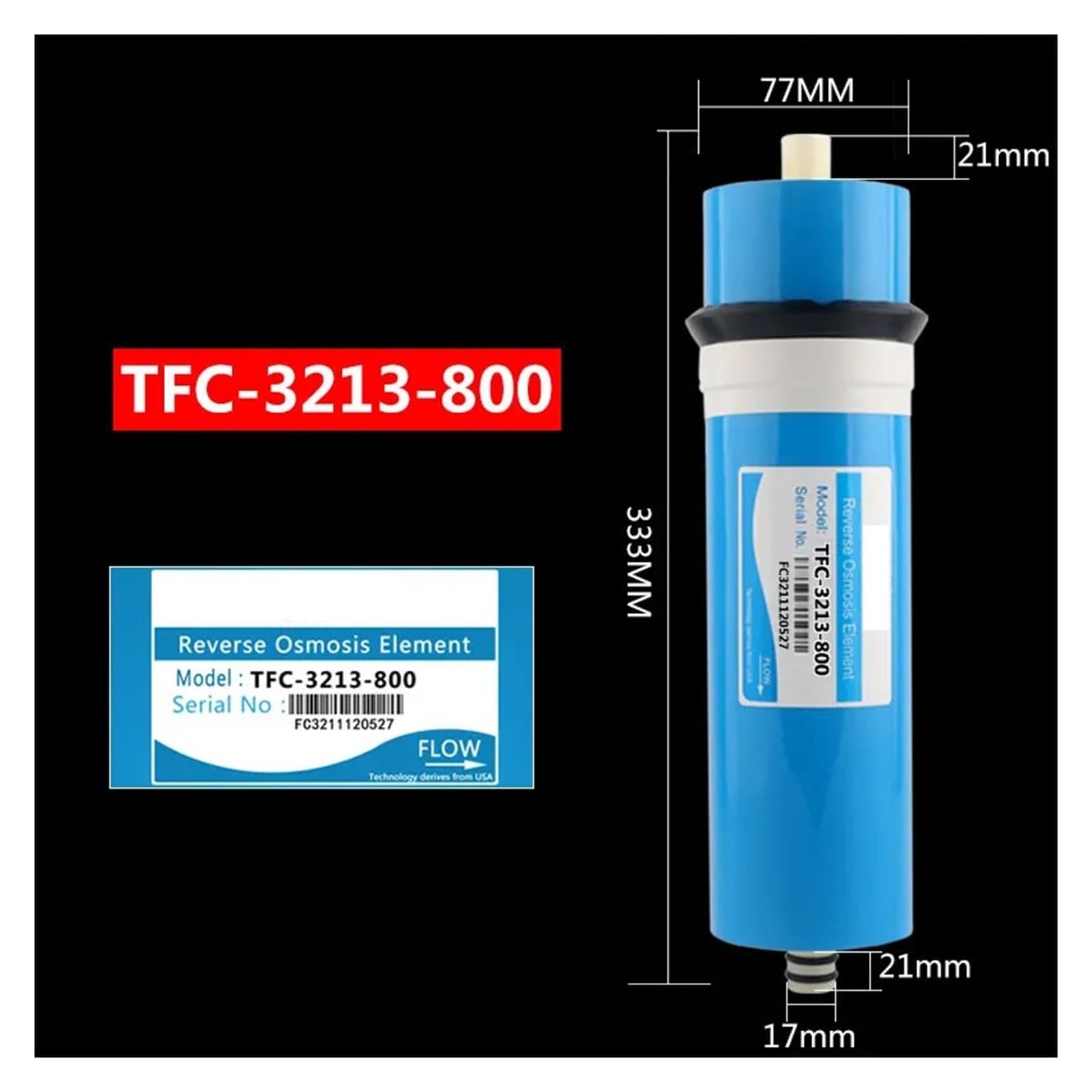 Sistema de ósmosis inversa de membrana RO de flujo de 800G, FTC-3213-cartucho purificador de agua con elemento filtrante de 800 galones