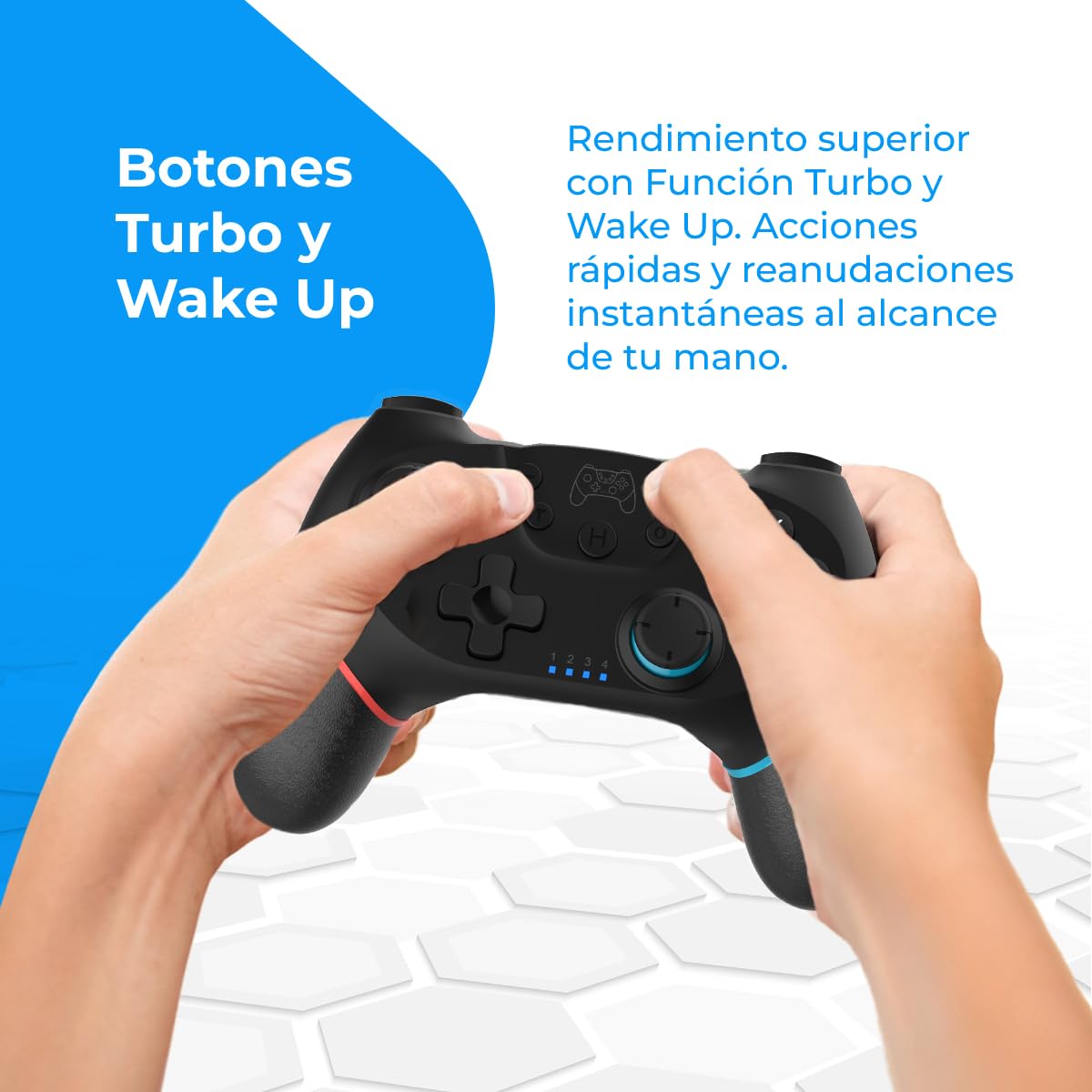 NK Mando Switch Inalámbrico - Switch/OLED/Lite/Pro con Función Wake, Ajustes Macro,Bluetooth, 6 ejes, Función Turbo, Dual Shock Doble Vibración, LED Indicadores - Color Negro (Rojo y Azul) — view 6