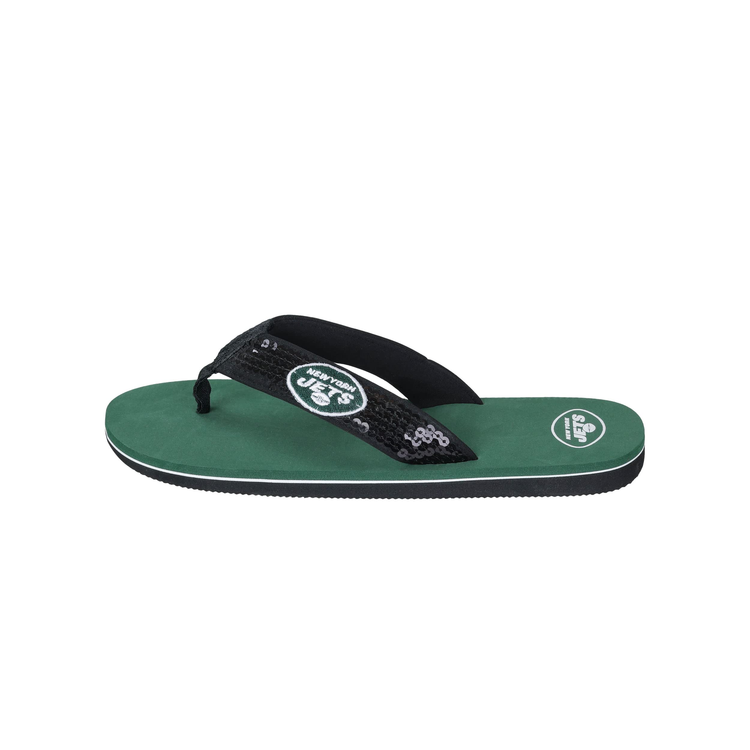 FOCO New York Jets NFL Womens Sequin Flip Flop - M - (9-10)