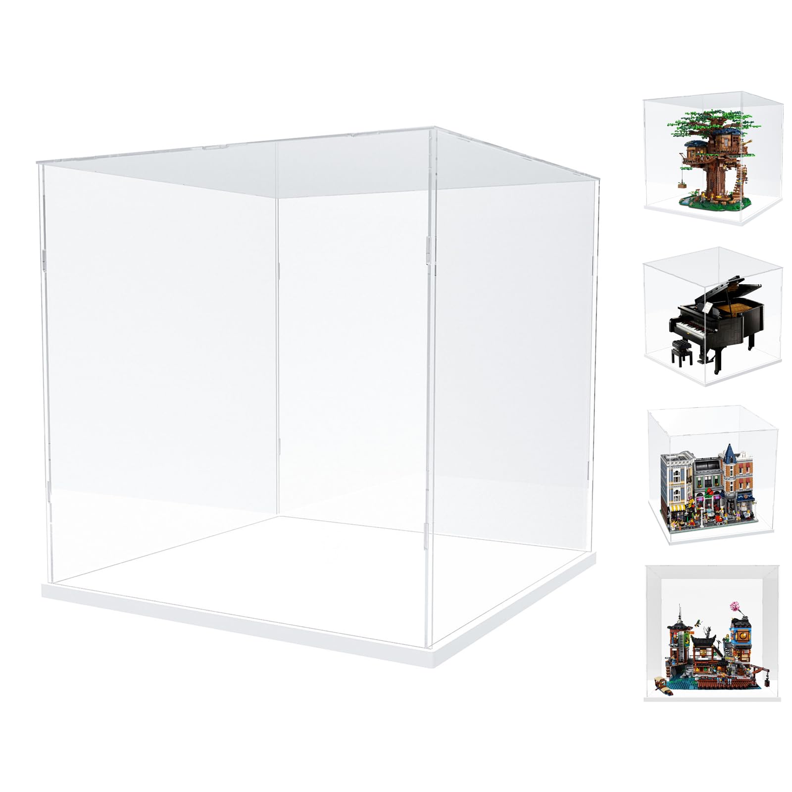 Choowin Self-Assembly Acrylic Display Case for Lego Ideas Tree House 21318,Display Box for Lego 10255 21323,Countertop Display Case for Collectible,Dustproof Protection Showcase(White Base)