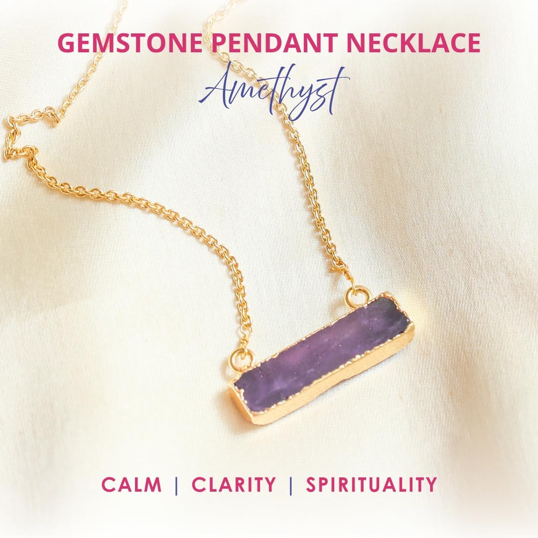 Gempires Gemstone Bar Pendant Necklace for Women 14k Gold Electroplated Natural Crystal Jewelry Adjustable Chain Handmade Minimalist Necklace Gift for Her - Image 3