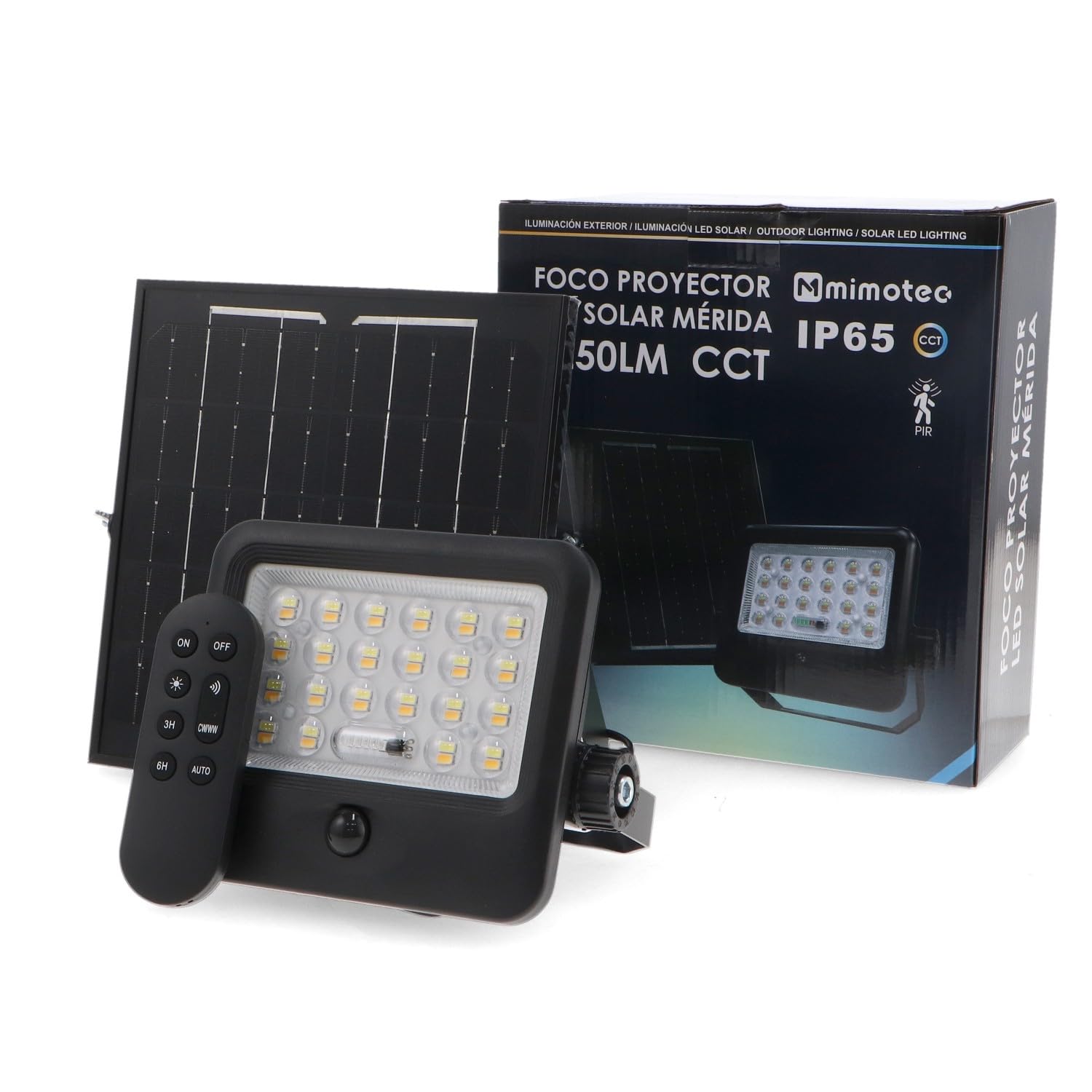M mimotec - Outdoor Solar LED 1250LM CCT with PIR Motion Sensor, IP65 Waterproof, Remote Control, LED Light for Garden, Patio, Garage and Entrance