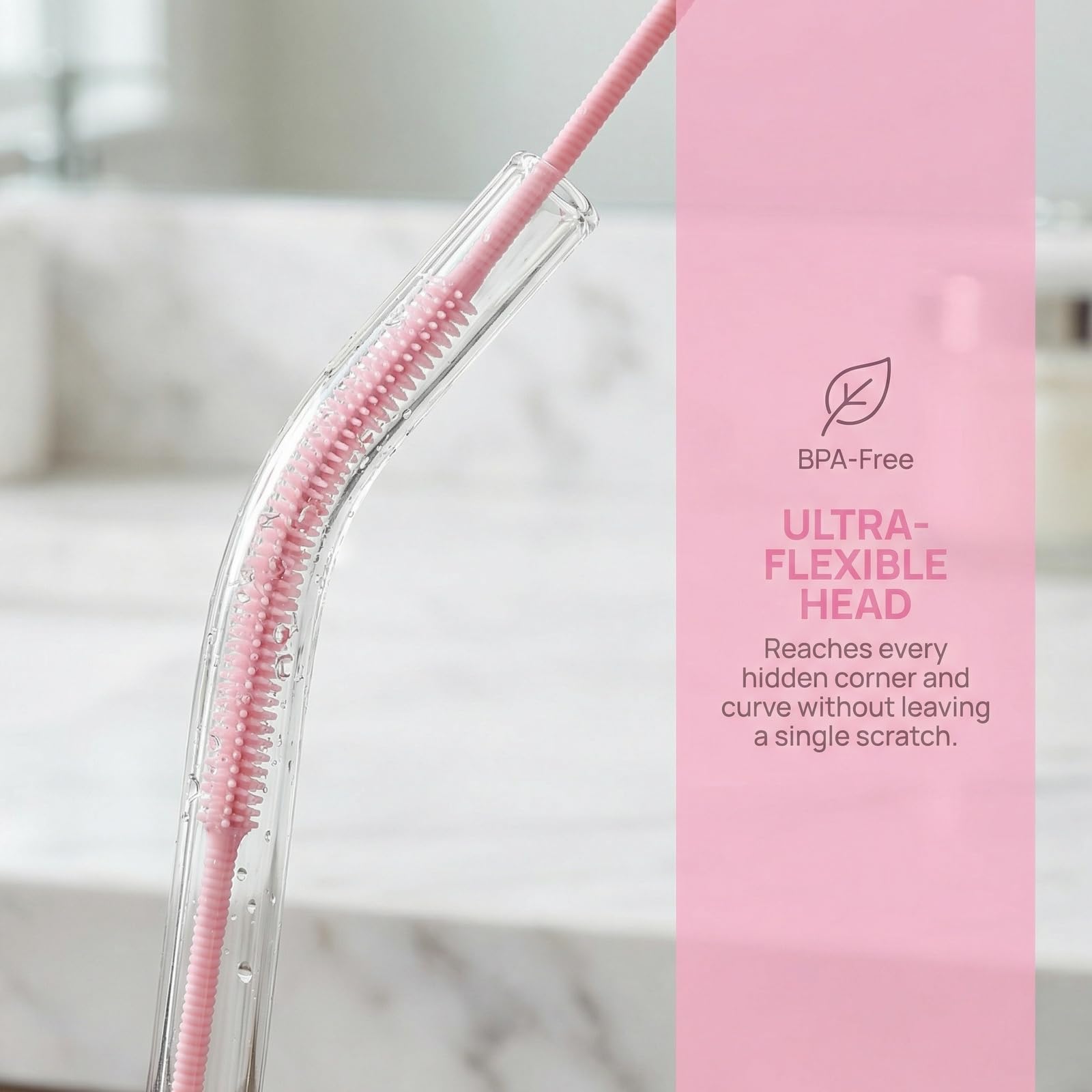 2 pcs de Cepillo Limpia Biberones Largo para Pajitas de Silicona, Cepillo para Botellas con Mango Antideslizante, Herramienta de Limpieza Suave, Flexible Reutilizable, en Tamaños de 6mm 9mm - 5