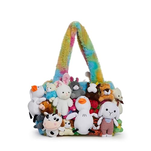 Dolls Kill Fun N' Games Plush Tote by Delia's - Rainbow Tie-Dye Tote Bag With Faux Fur and Animal Plush Appliques