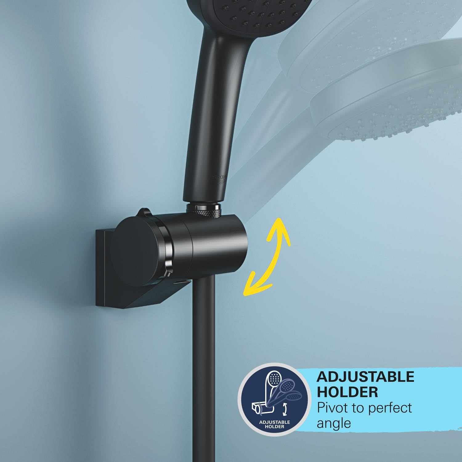 GROHE Vitalio Universal Support Mural pour Douchette, Orientable, A Coller avec GROHE QuickGlue ou à Visser, Noir Mat, 261832431