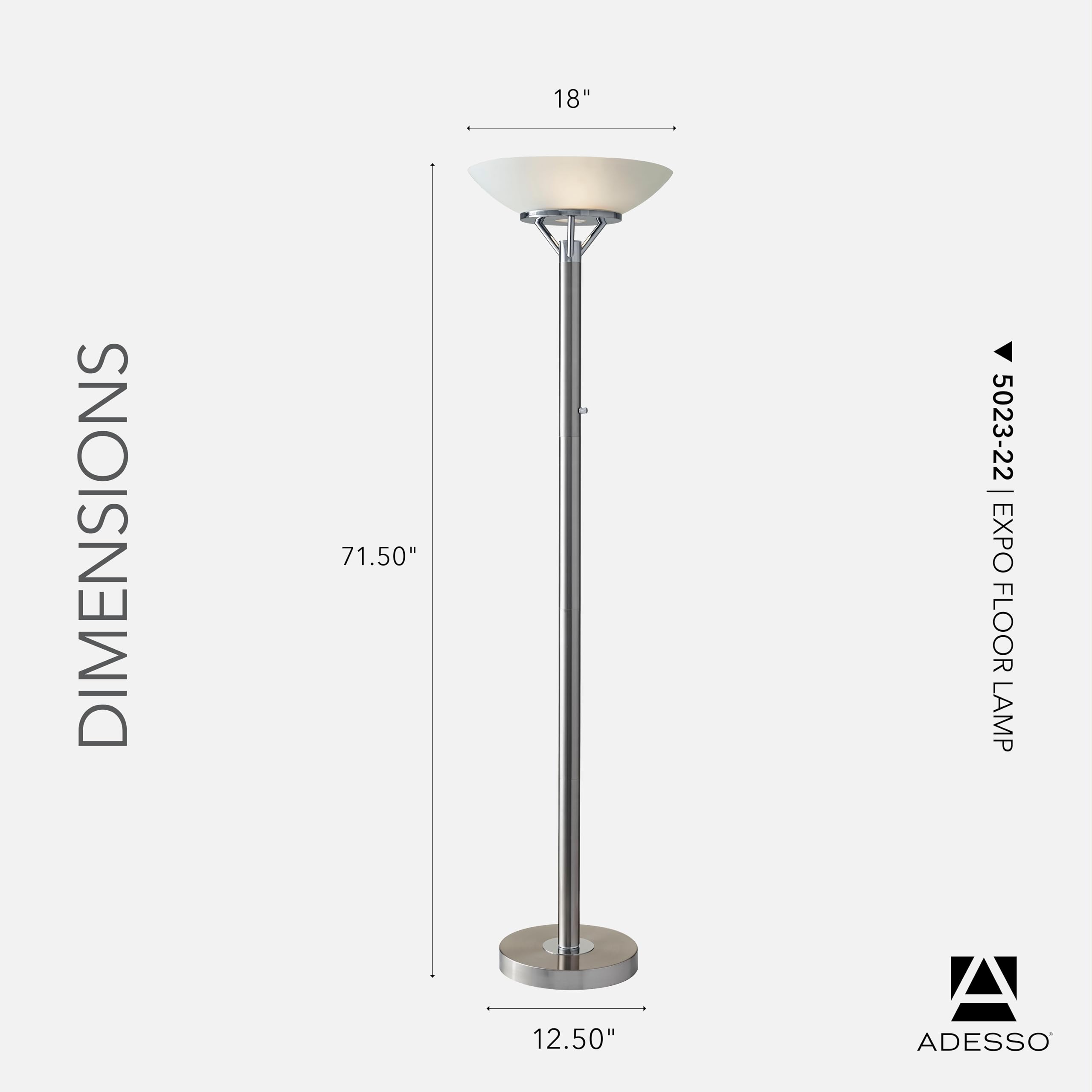 Adesso Floor Lamp with Brushed Steel and Chrome Finish - Perfect