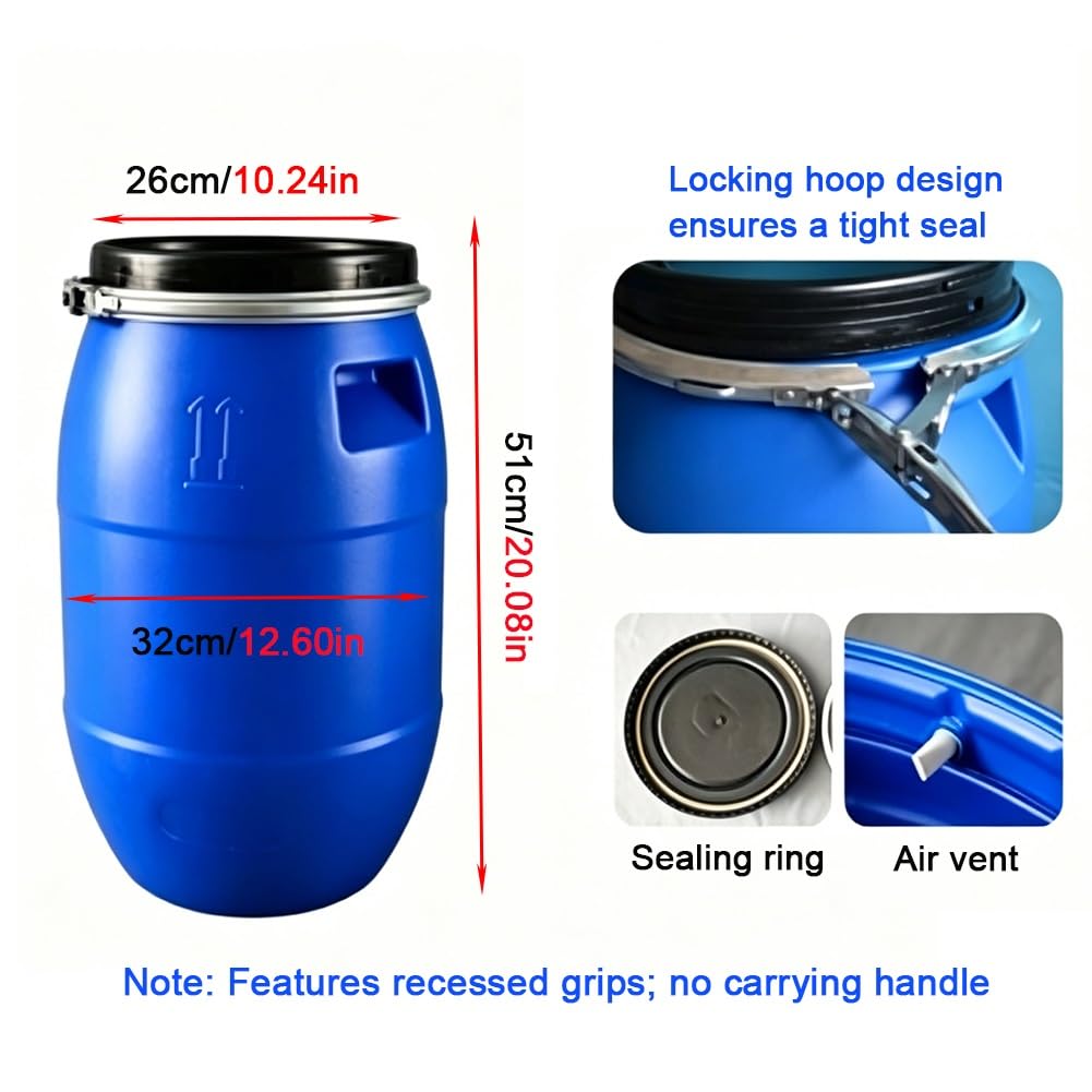 GZHERVICES Blaues Kunststofffass, Lebensmittelechtes Fass Mit Deckel, Regentonne, Eimer Mit Deckel, Für Den Transport Geeignet, Luftdichter Industriebehälter (30 L / 50 L)