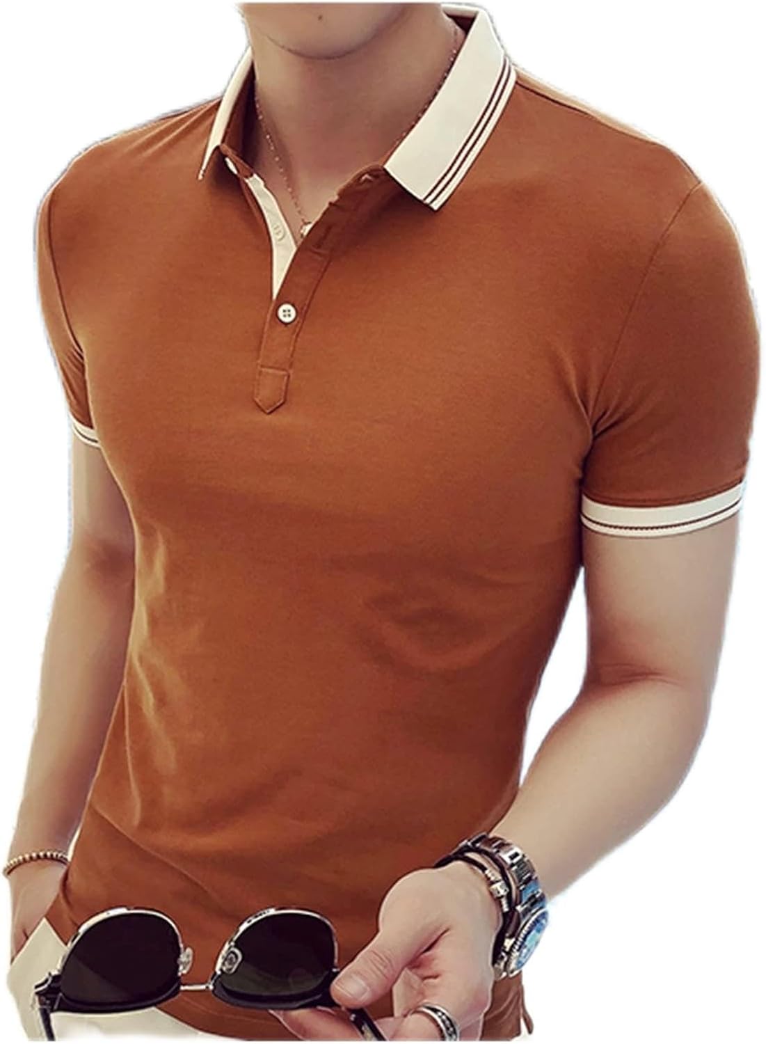 夏の男性の純粋な綿の半袖 ポロシャツスリムフィットレジャー ポロ シャツ(Size:XL code)