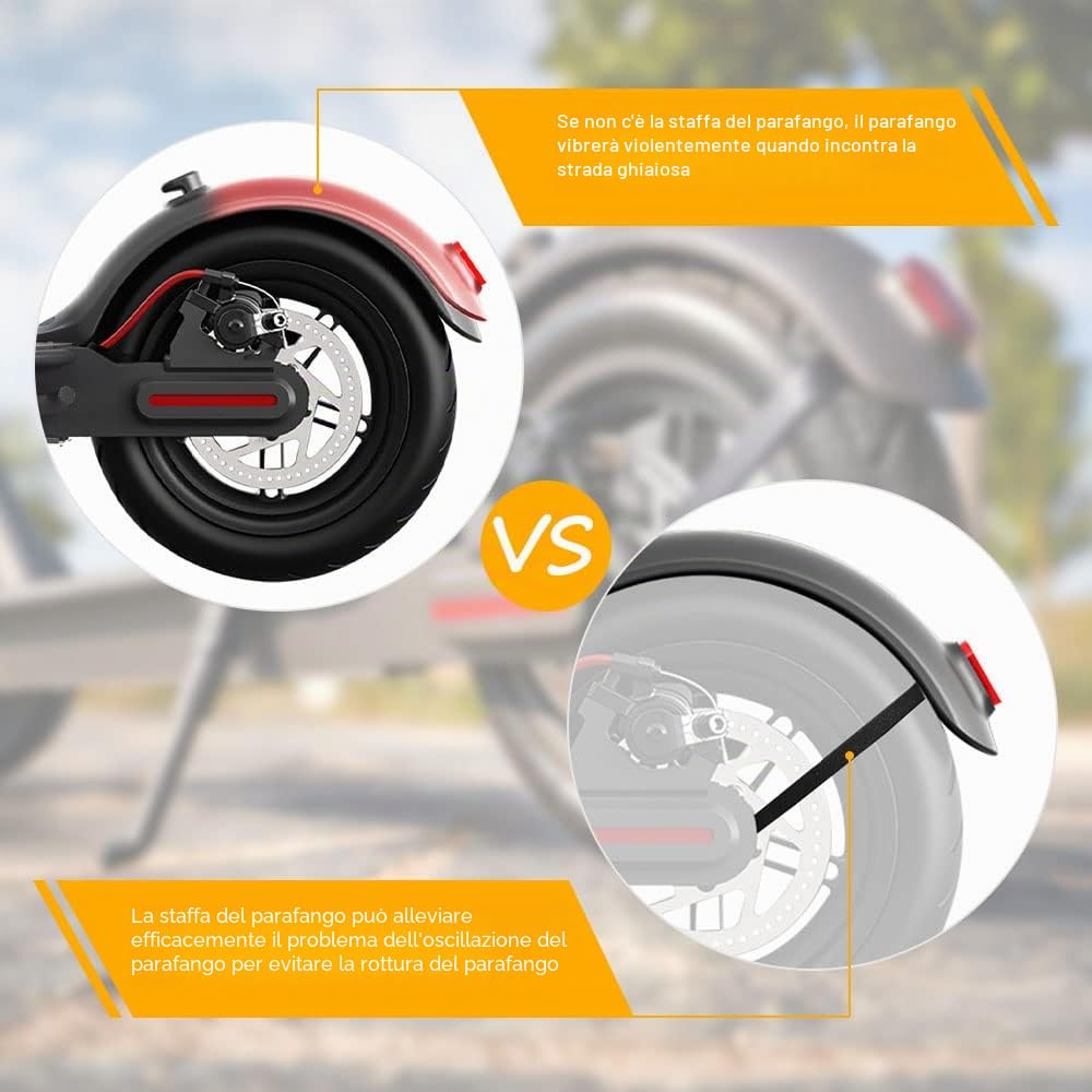 Ainiv Parafango Posteriore per Scooter, Staffa Parafango, Luce Posteriore LED e Striscia Riflettente, Accessori di Ricambio per Scooter