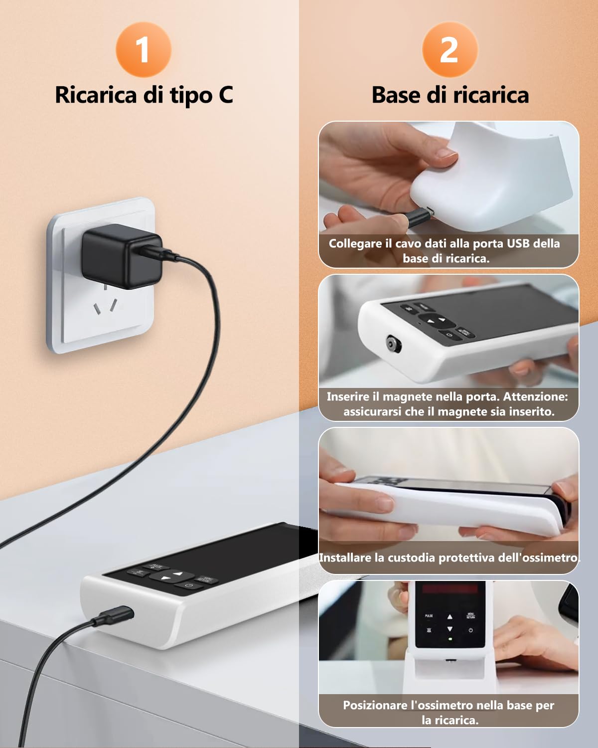 Pulsossimetro da dito ricaricabile, pulsossimetro portatile, monitor della saturazione di ossigeno nel sangue da dito con SpO2 e frequenza del polso, misuratore di ossigeno portatile