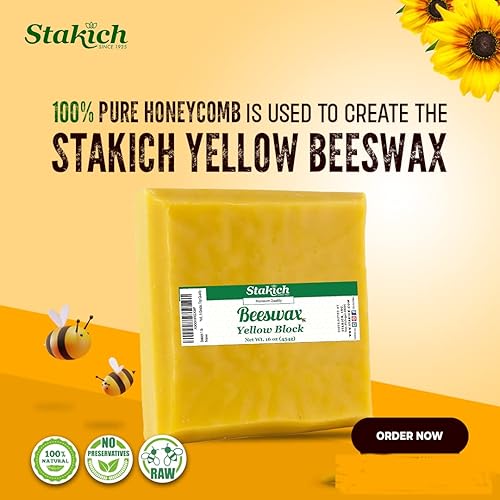 Miniatura 2 de Bloque de cera de abejas amarilla pura Stakich. 100% natural, grado artesanal y calidad premium