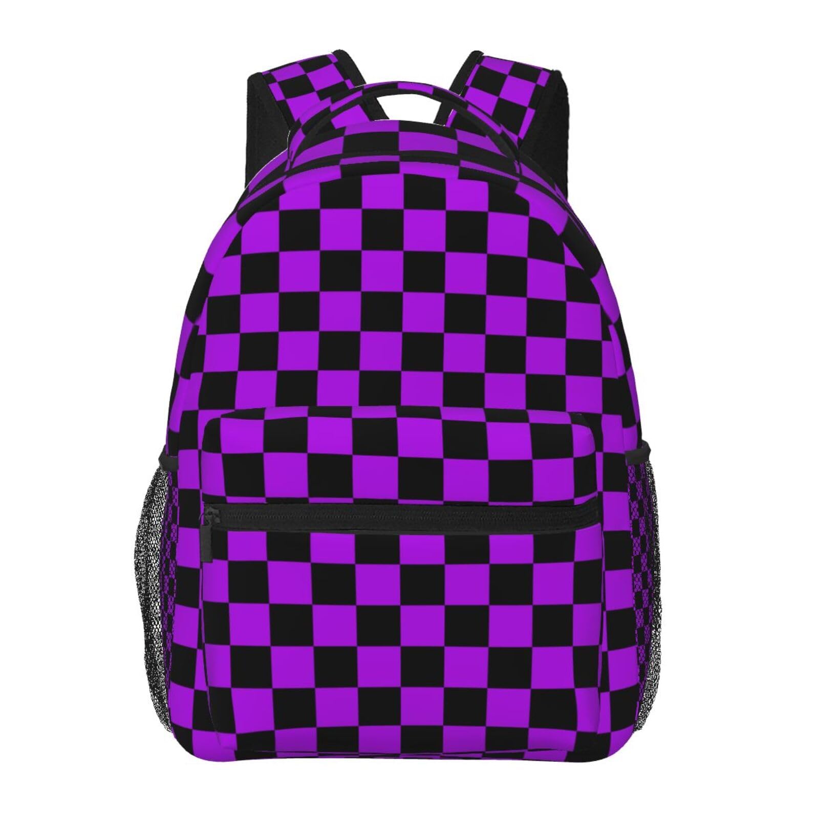 BSUYGET Purple Black Checkered Flag 15 Inch Backpack for Men Women Adjustable Laptop Backpacks Shoulder Bag for Travel Hiking Outdoor