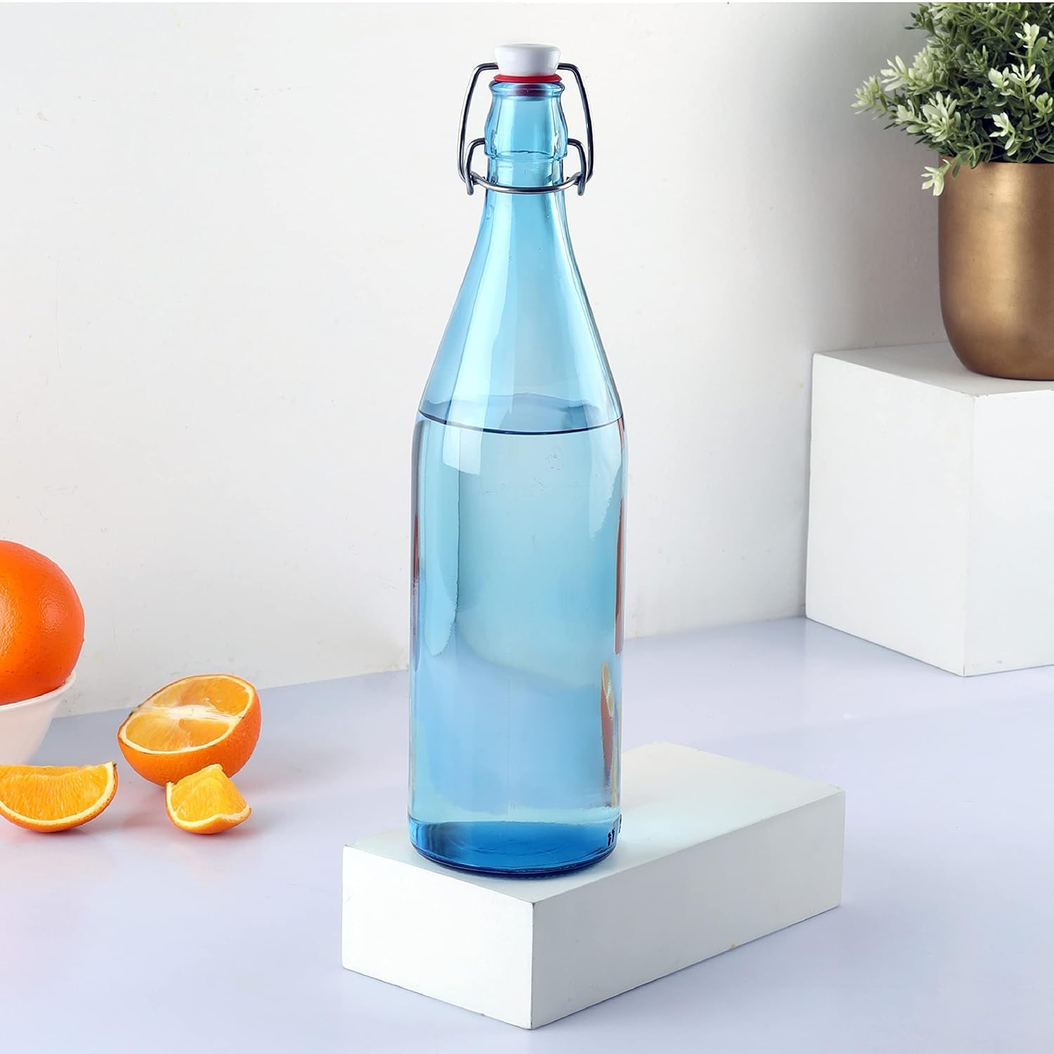 CELLO Aquaria Glass Water Bottle For Daily Use 1000 ml, Sky Blue | Durable & Stylish, Freezable & Fridge Safe, Leakproof & Leadfree Toughened Glass Water Bottle For Juices, Milk & Cold Beverages