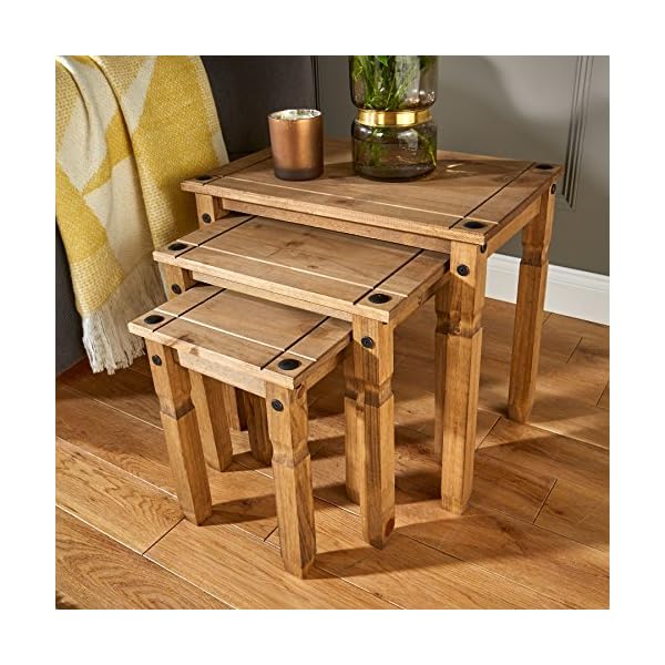 Home Source Nest of Tables Solid Pine Corona Mexican Pine Table Set of 3 - Image 3