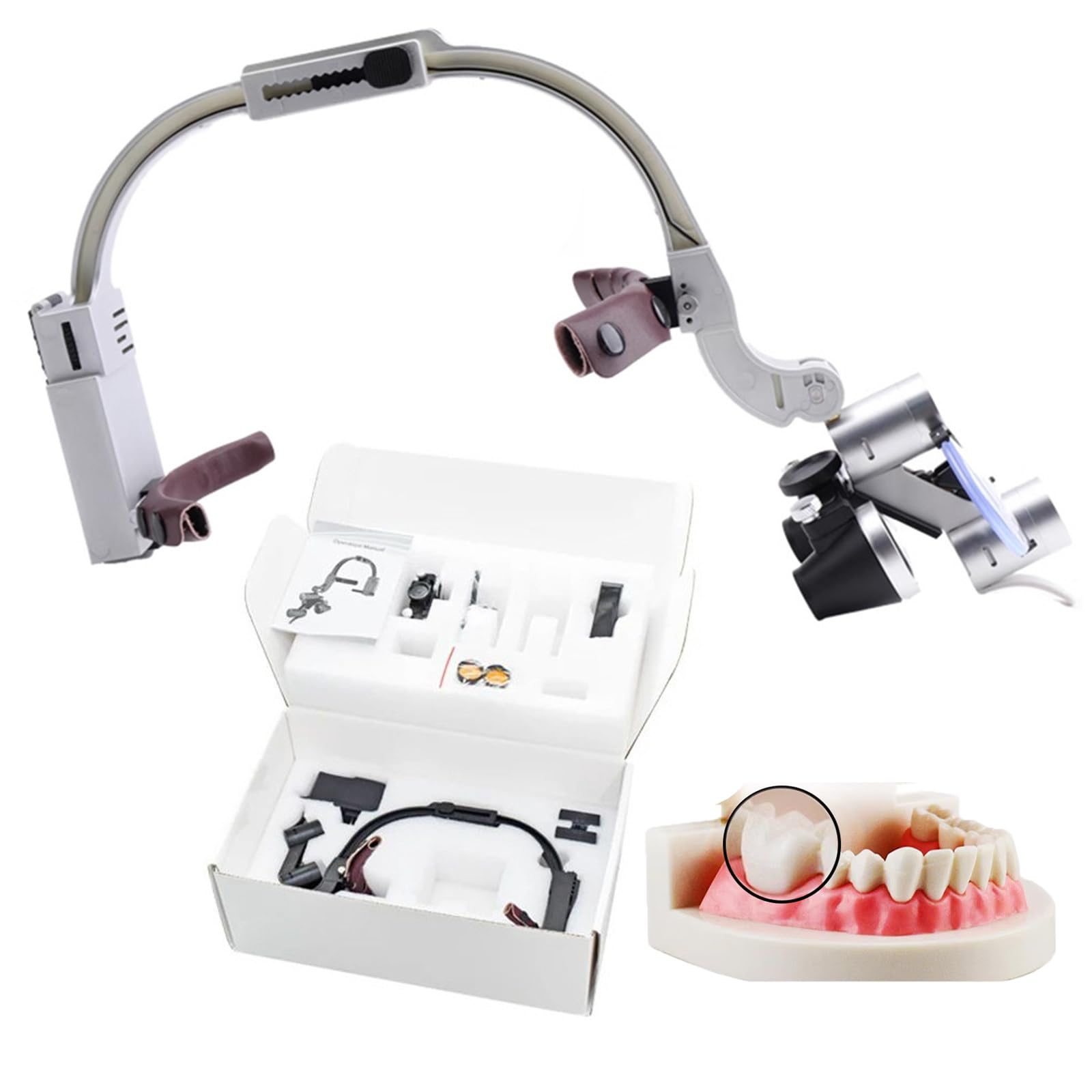 Lupa quirúrgica dental binocular con faro LED 2.5X 3.5X montada en diadema