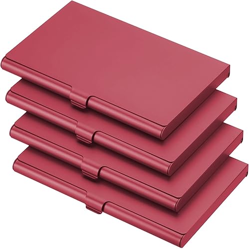 PATIKIL Portatarjetas de visita, paquete de 4 tarjeteros de aluminio de metal profesional delgado para tarjetas de identificación, tarjetas de