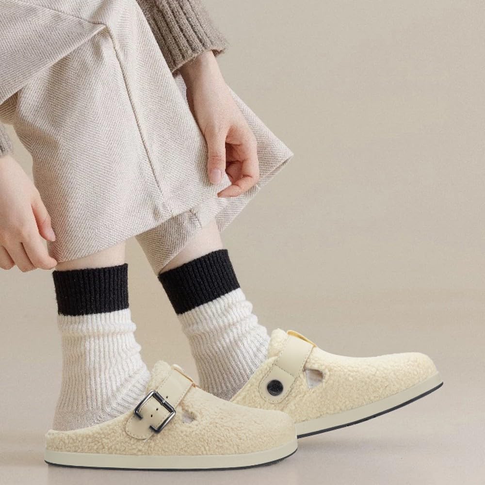 Sisttke Hausschuhe Damen Herren Gefütter Clogs Winter Bequeme Wärme Plüsch Flauschige Haus Pantoletten Gartenschuhe