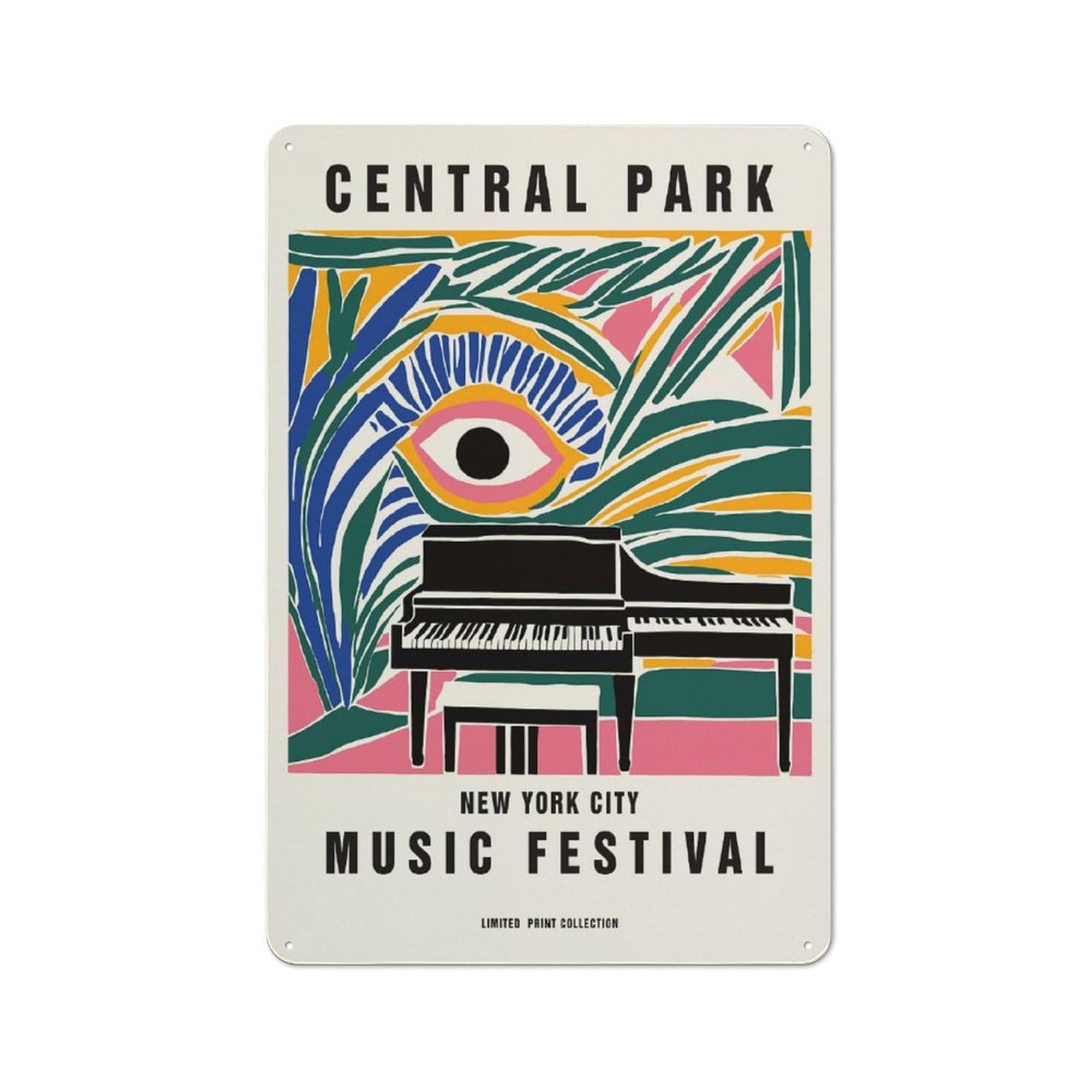 Junmoney Style Tin Sign With Central Park Music Festival Design 30X20cm, Understated Studio Wall Plaque For Hobby Room, Office, Lounge Or Living Room