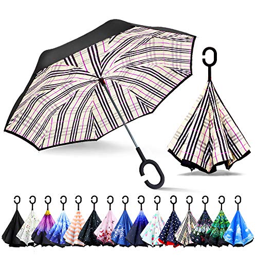 ZOMAKE Inverted Umbrella, Double Layer Reverse Umbrella Large Upside Down Umbrella with UV Protection, Windproof Inside Out Umbrella for Women with C-Shaped Handle