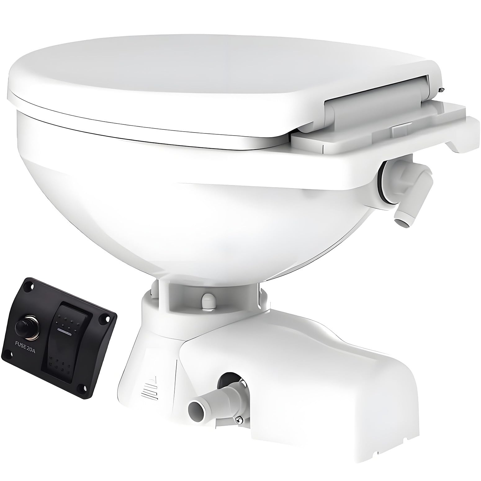 SICWEDIM Electric Marine Macerating Toilet 12V Quiet Flush Horizontal Boat Toilet Boating Head for Yachts, RVs, Campers, Compact Boat Head Solution, Soft Close Seat