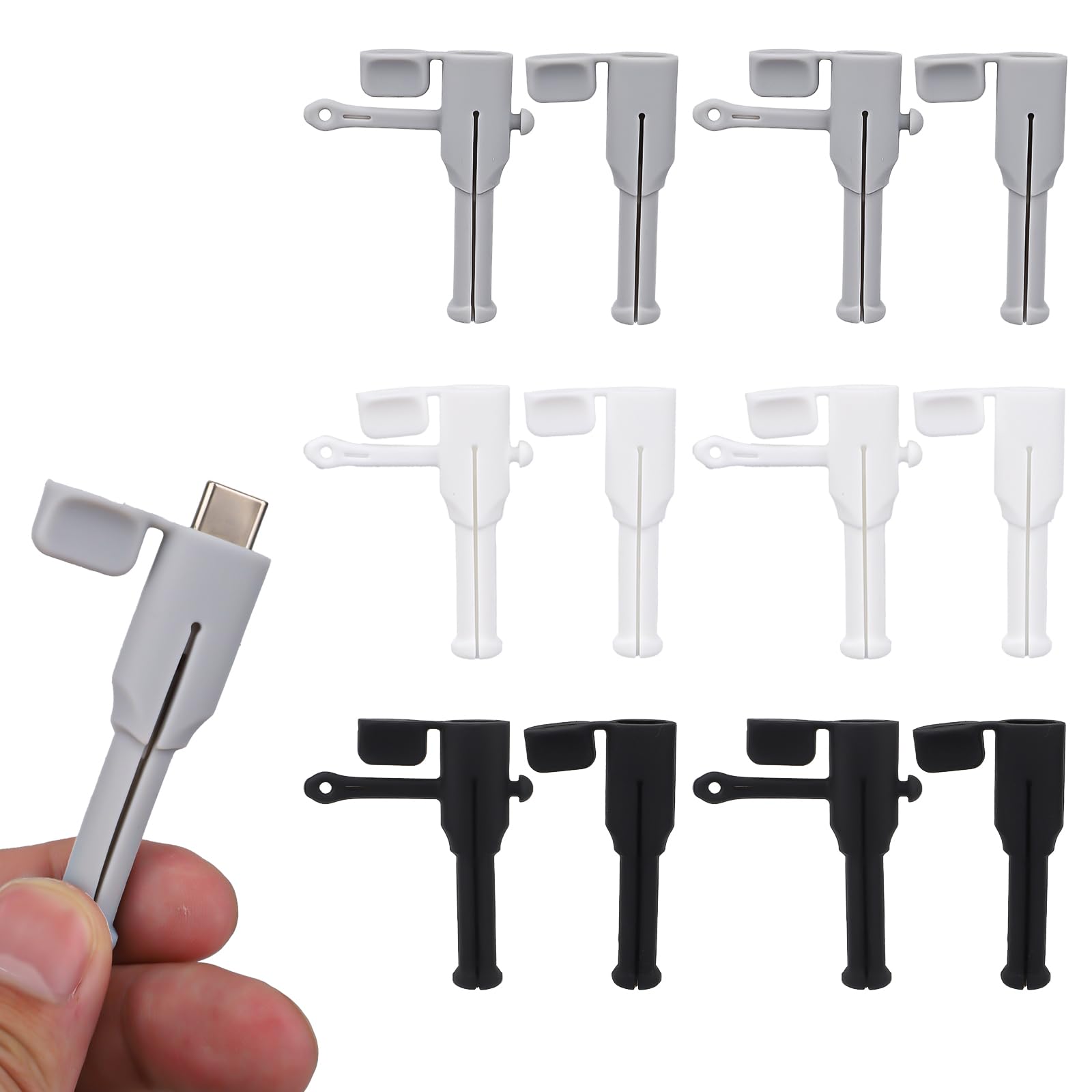 6 Pairs Charger Cable Protectors, Double-End Silicone 3 in 1 Data Cable Protection Cover Cord Organizer Compatible with Dual C Interface Laptops(Three