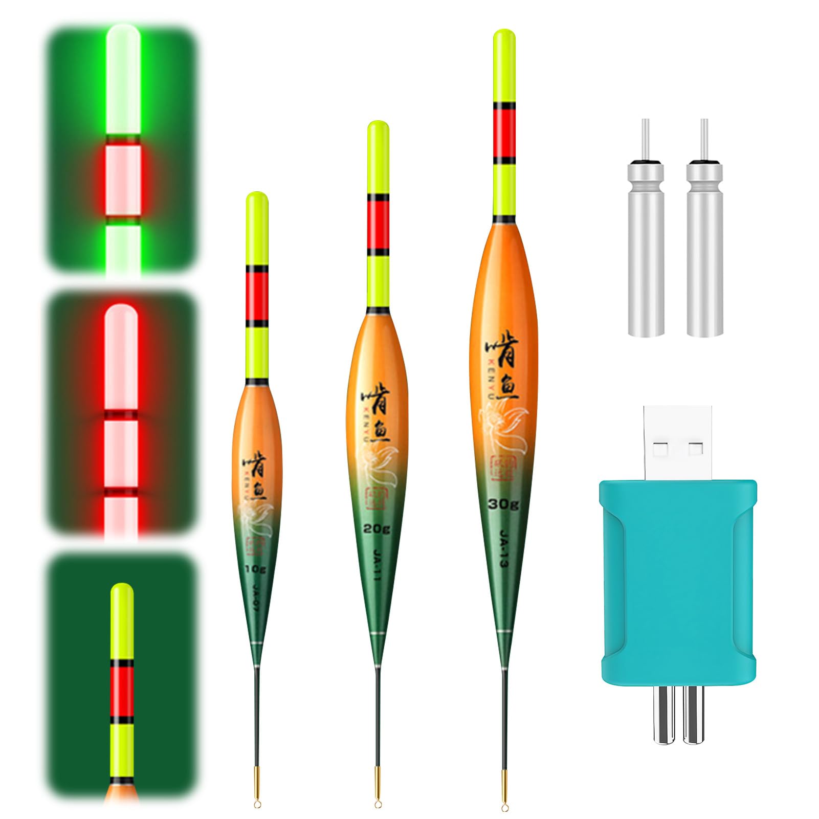 4-tlg. LED Angelposen Set Mit Farbwechsel - Nachtangeln Mit Bissanzeiger & Ladegerät